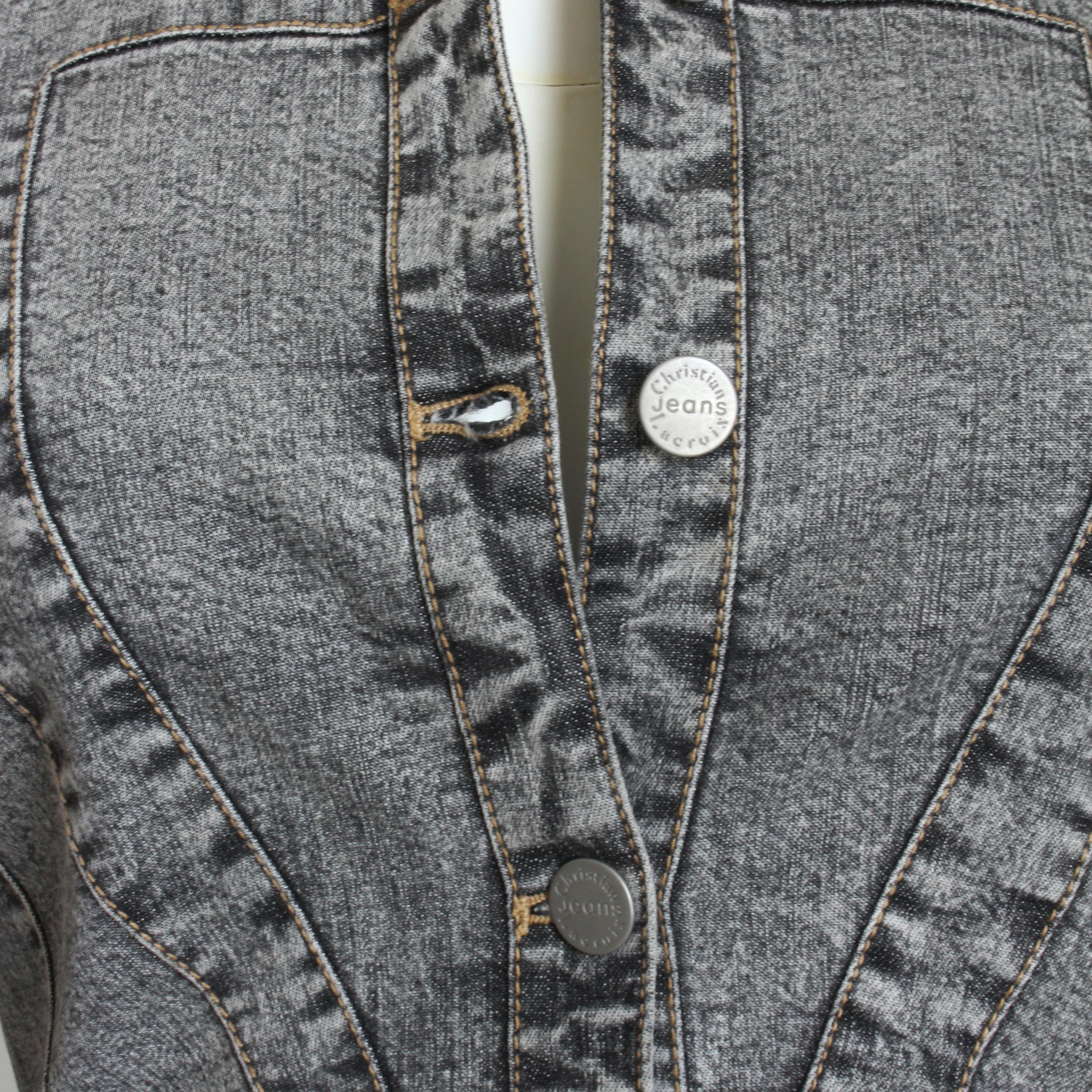 Christian Lacroix Jacket with Embellished Heart Distressed Denim Y2K Size 38  5