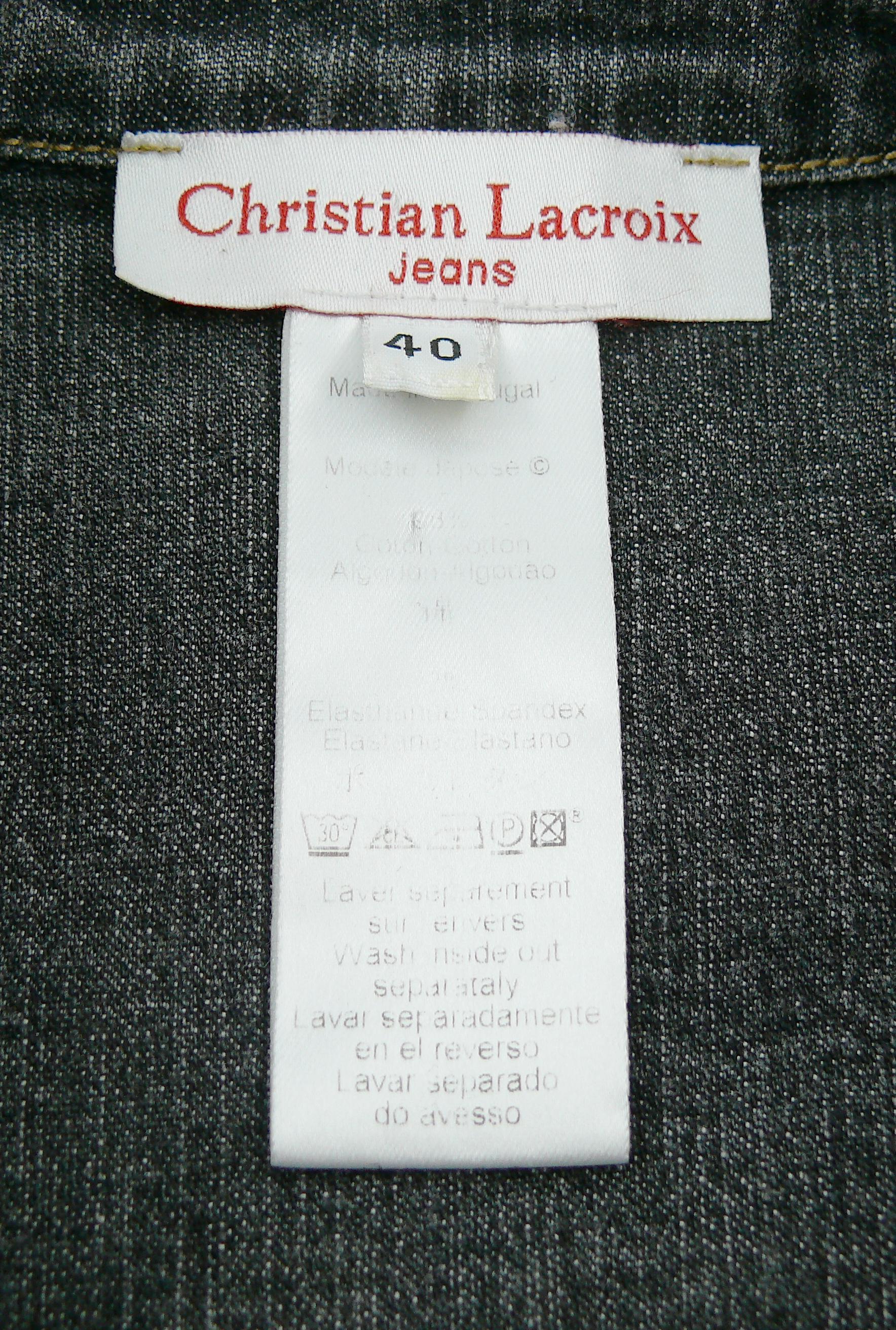 Christian Lacroix Jeans Veste et pantalon vintage brodés en denim en forme de cœur en vente 4