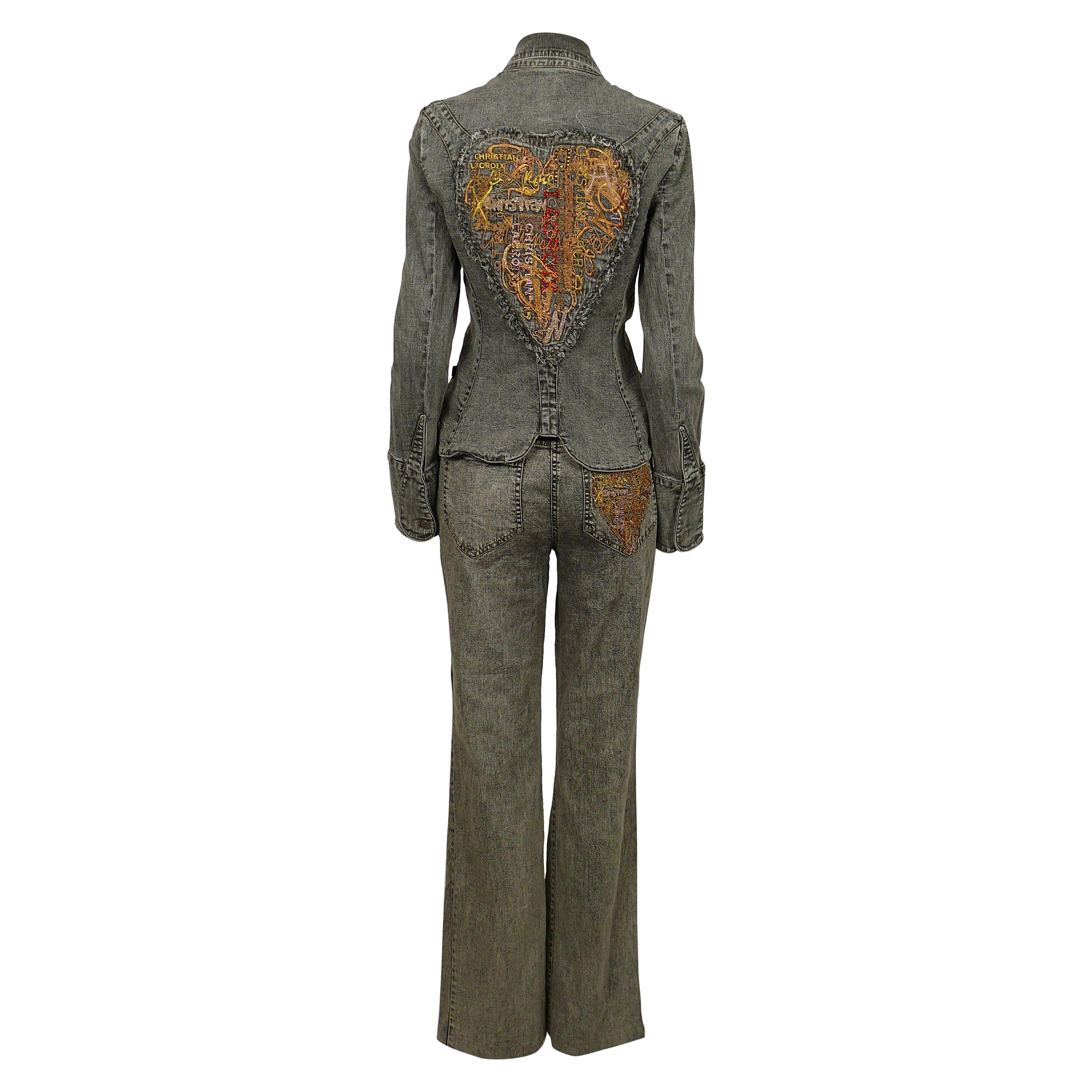 Christian Lacroix Jeans Vintage Embroidered Heart Denim Jacket & Trousers