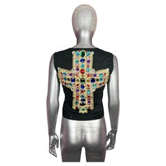 Christian Lacroix Jeweled Cross Black Denim Vest Piece of Fashion History