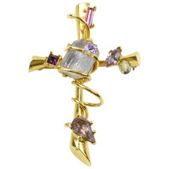 Christian Lacroix Jeweled Cross Pin Brooch