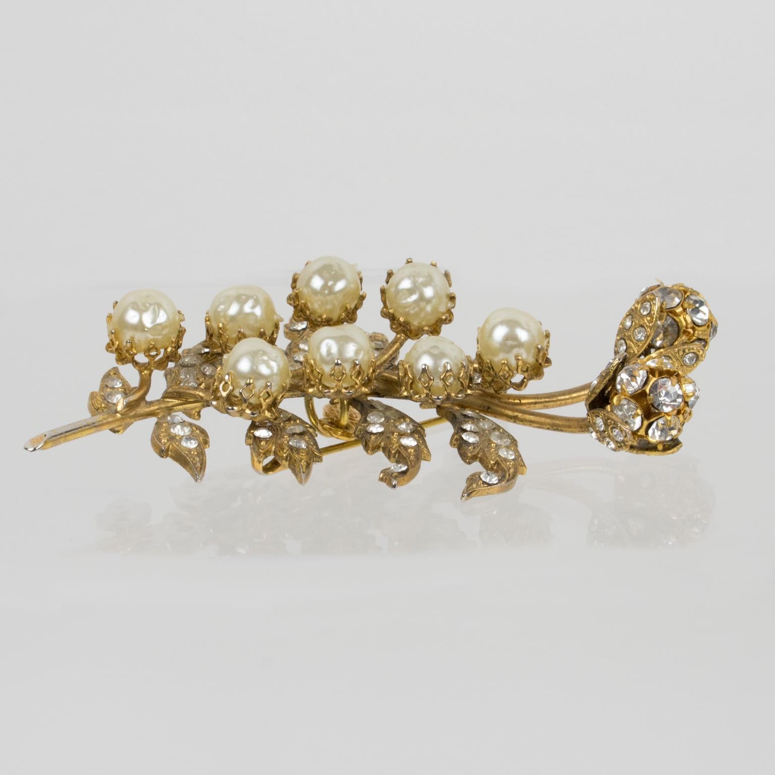 Christian Lacroix Jeweled Pin Brooch, Floral with Pearls In Good Condition For Sale In Atlanta, GA