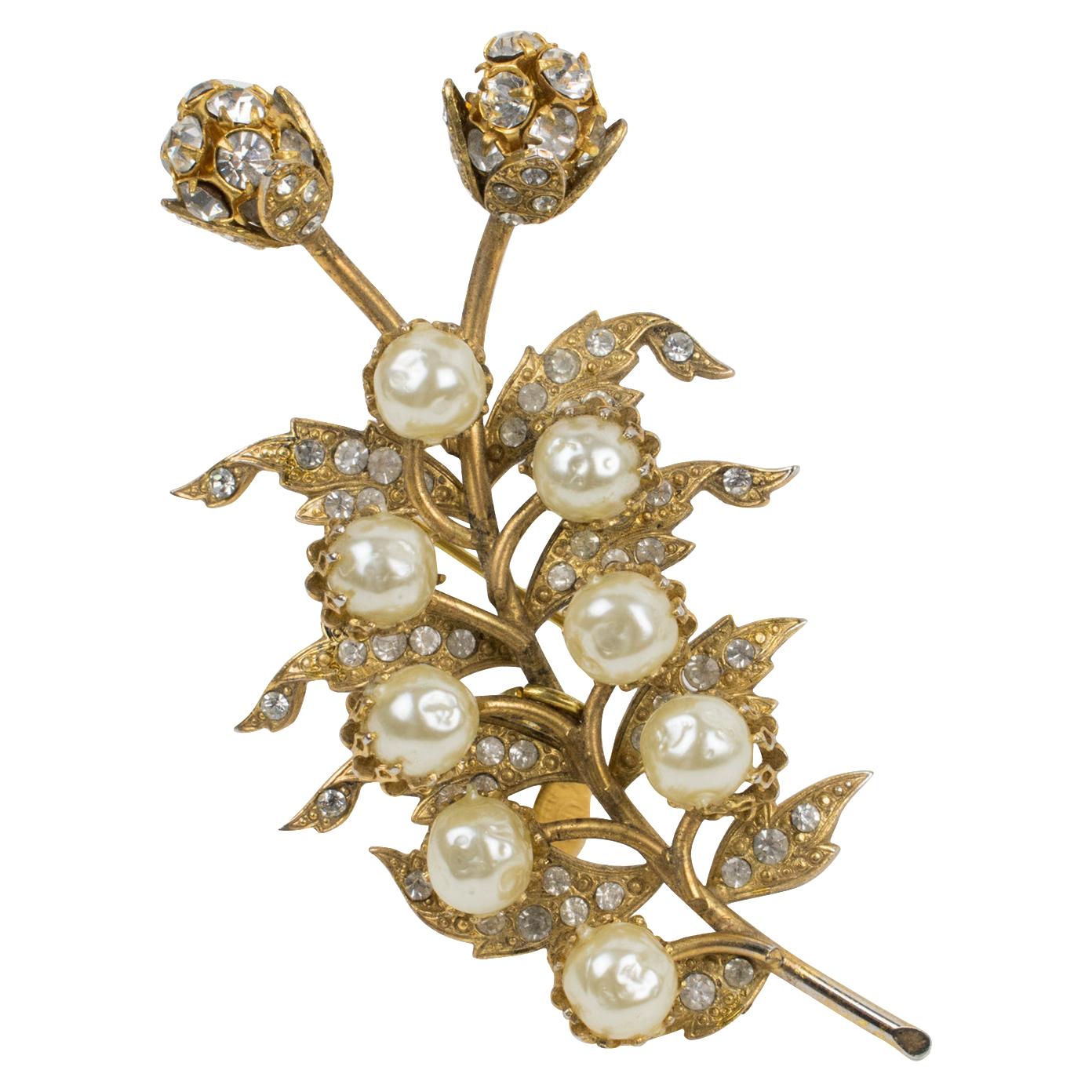 Christian Lacroix Jeweled Pin Brooch, Floral with Pearls For Sale
