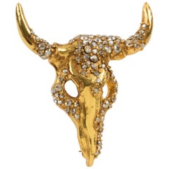 Christian Lacroix Jeweled Pin Brooch LongHorn Bull Head