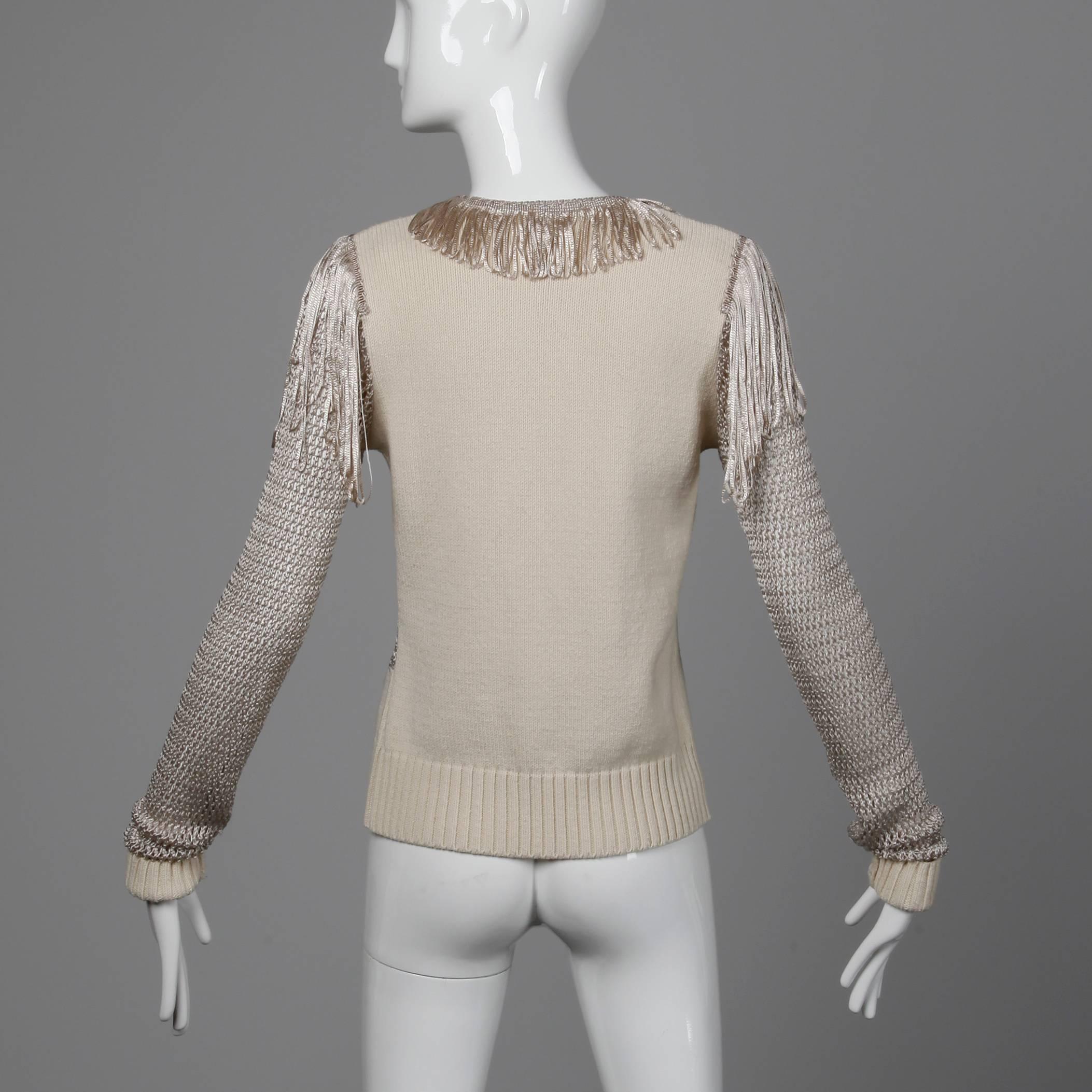 Women's or Men's Christian Lacroix Knit + Crochet Fringe Cardigan Sweater Jacket or Top