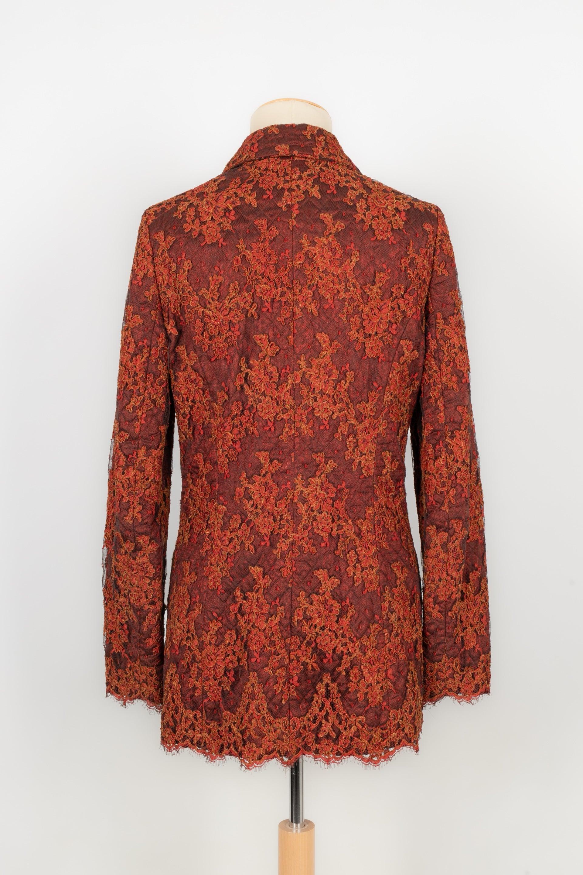 Christian Lacroix Lace and Fabric Jacket in Red/Rust Tones In Excellent Condition For Sale In SAINT-OUEN-SUR-SEINE, FR