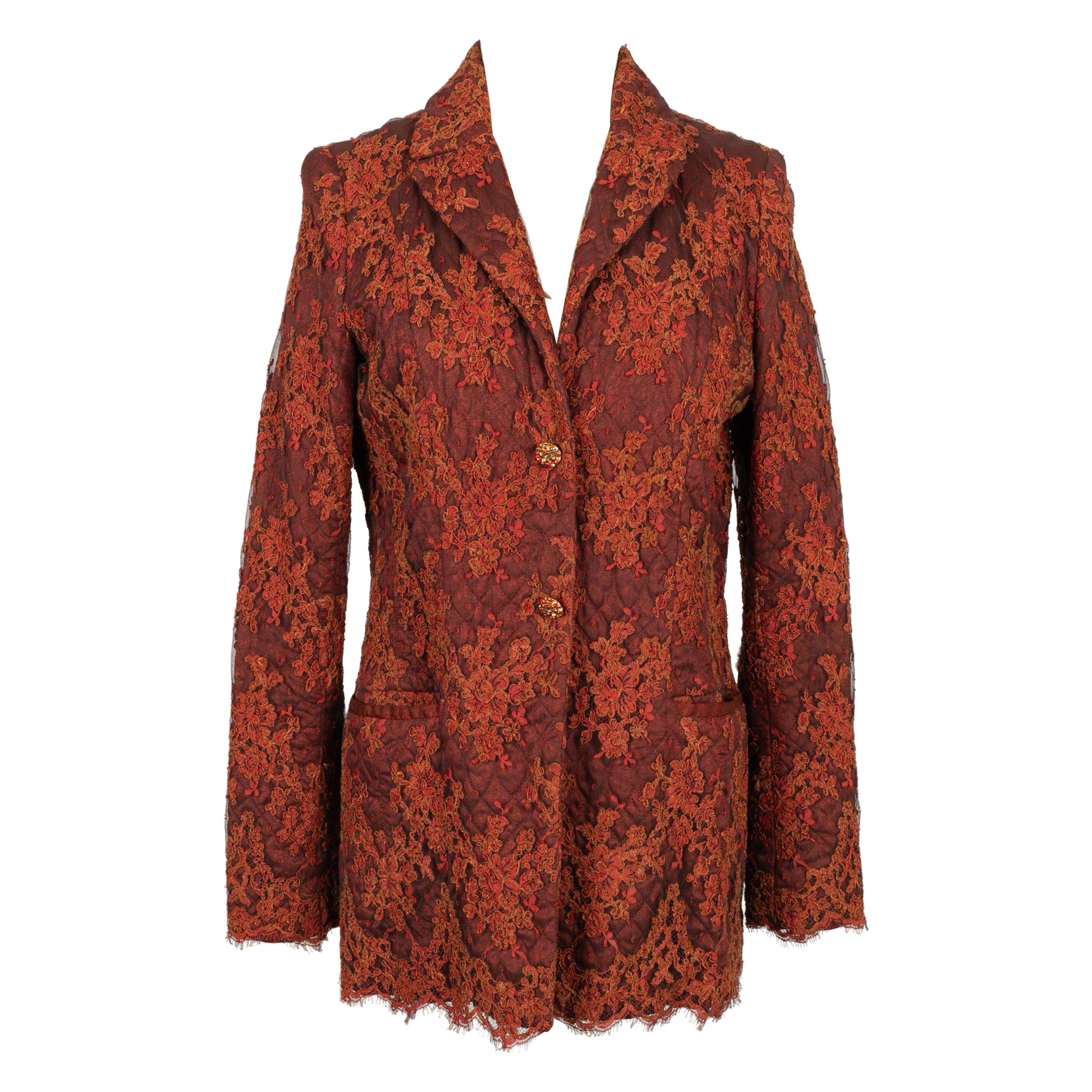 Christian Lacroix Jacke aus Spitze und Stoff in Rot/Rust-Tönen