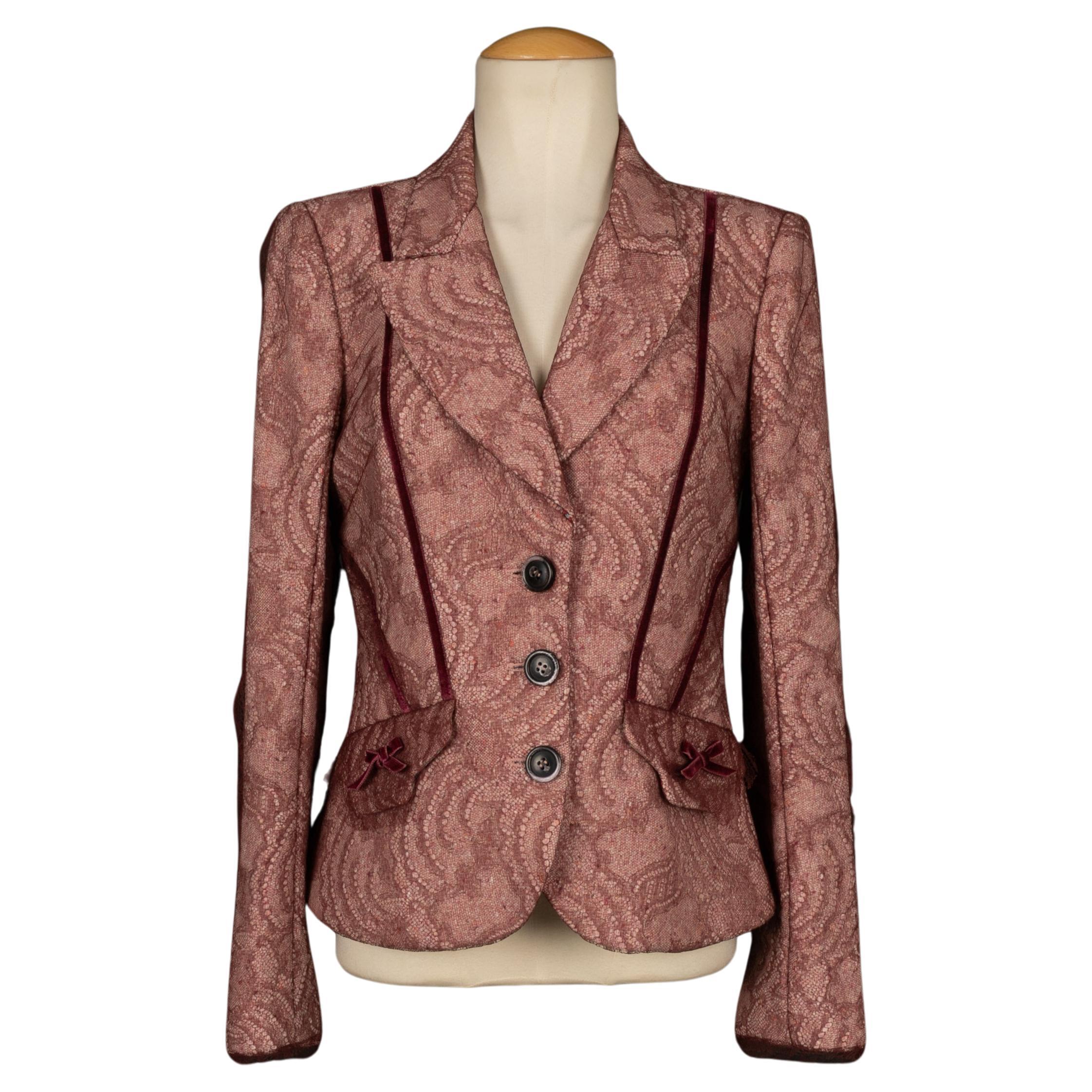 Christian Lacroix Lace Jacket in Pink Tones with Printed Cotton Lining, 2000s For Sale