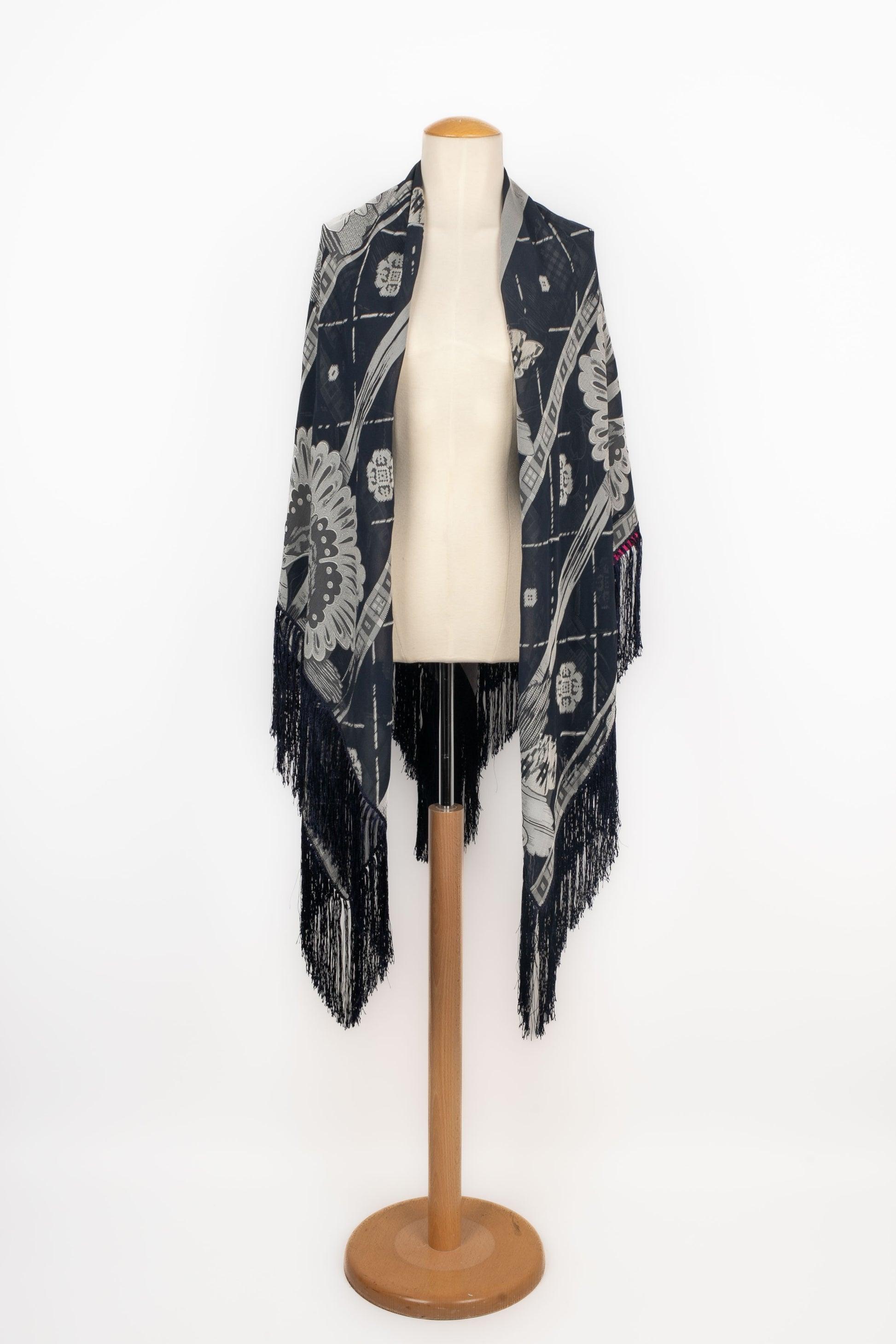 Black Christian Lacroix Large Blue-tone Blended Silk Stole For Sale