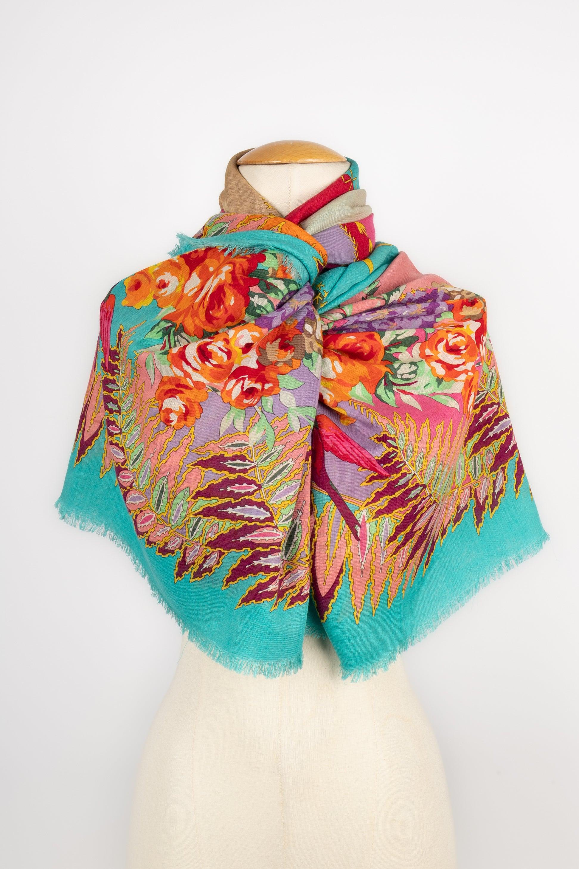 Brown Christian Lacroix Large Wool Cheesecloth Foulard/Scarf For Sale