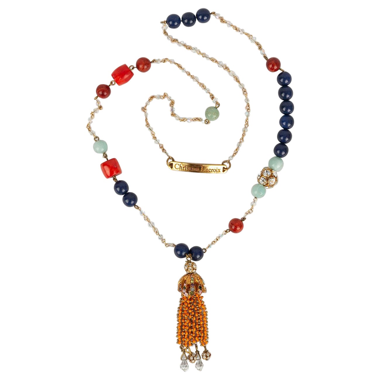 Collar largo Christian Lacroix con perlas multicolores en venta