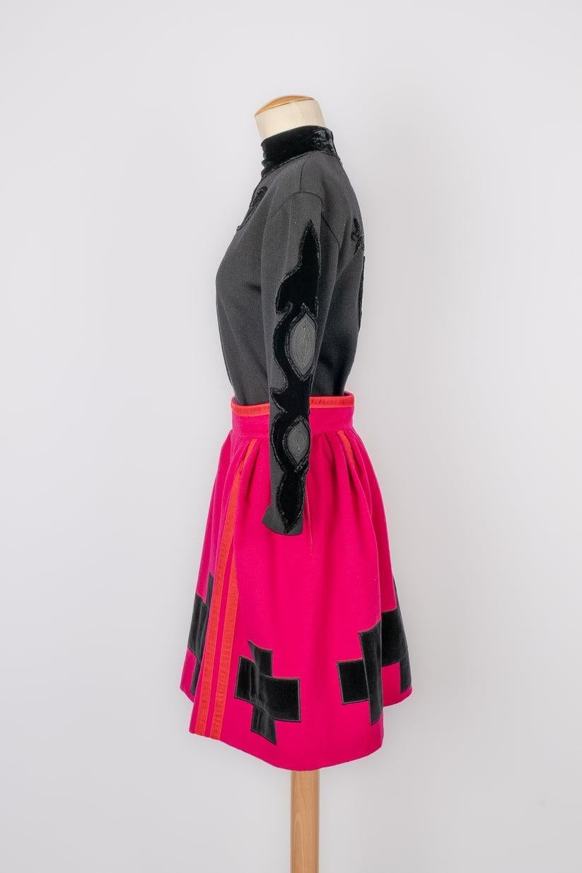 Christian Lacroix Long-Sleeve Top and Pink Skirt with Black Velvet Set For Sale 7