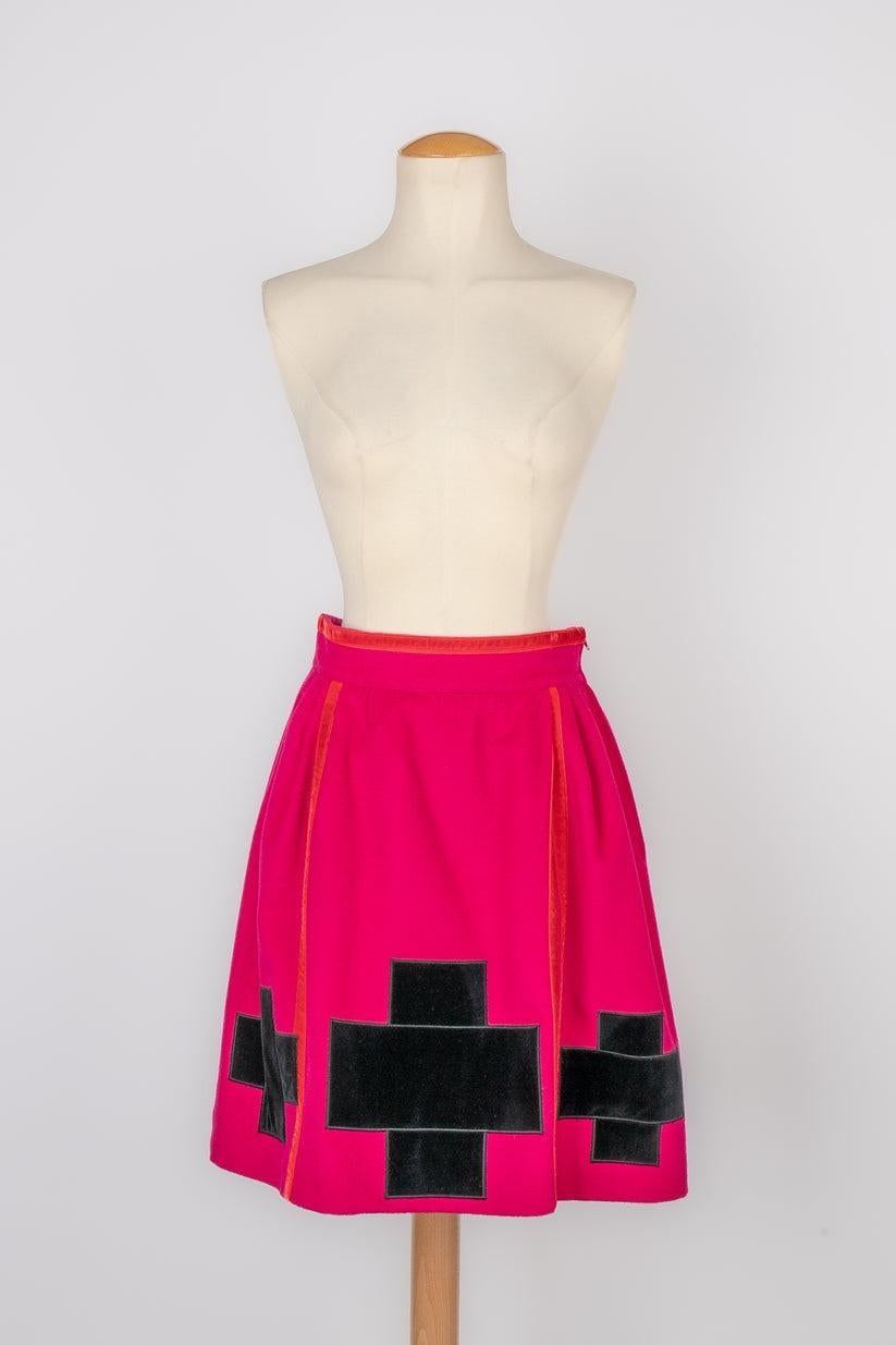 Women's Christian Lacroix Long-Sleeve Top and Pink Skirt with Black Velvet Set For Sale