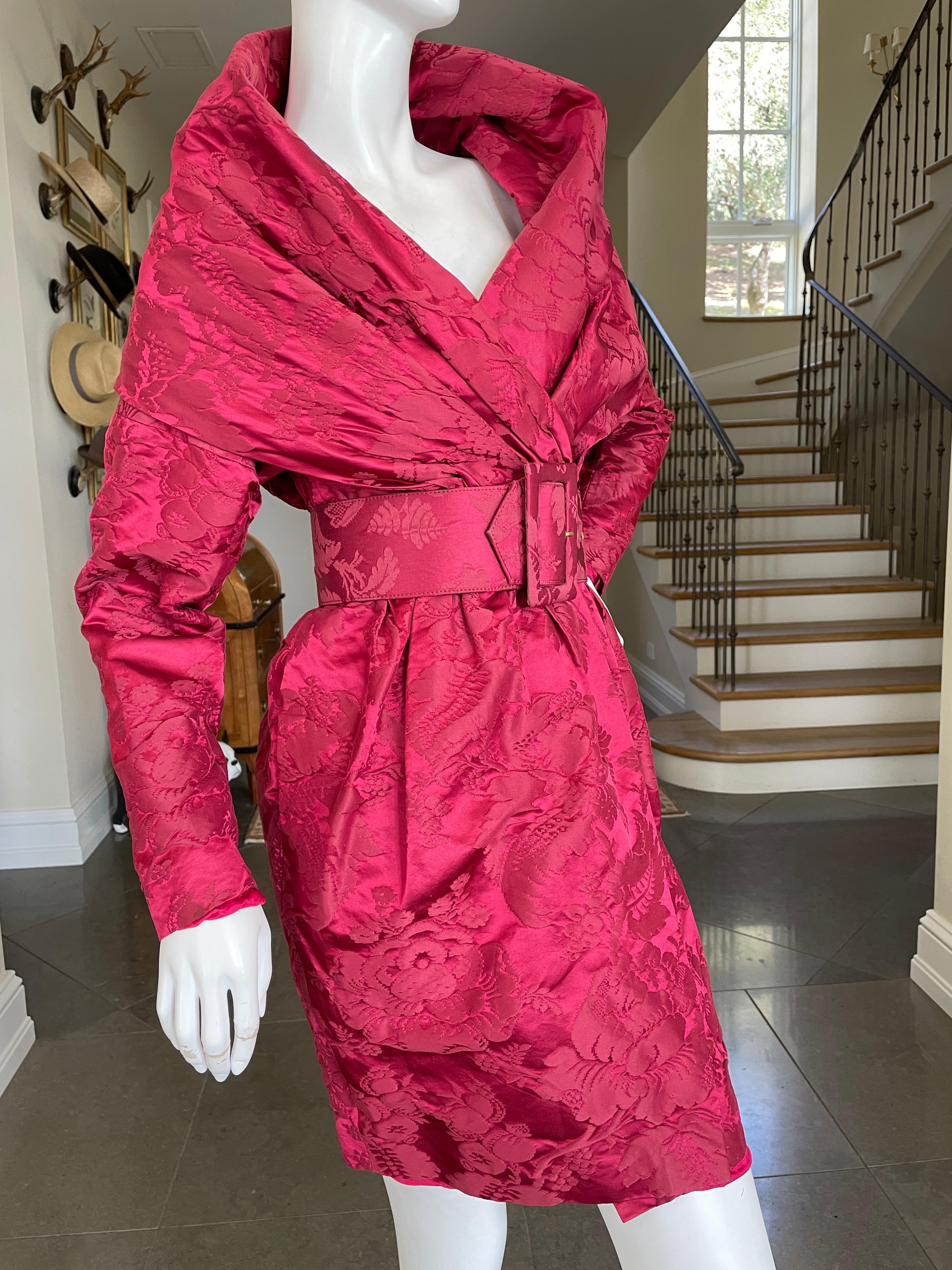 Red Christian Lacroix Luxe Collection Fall 1988 Vermillion Jacquard Belted Dress 