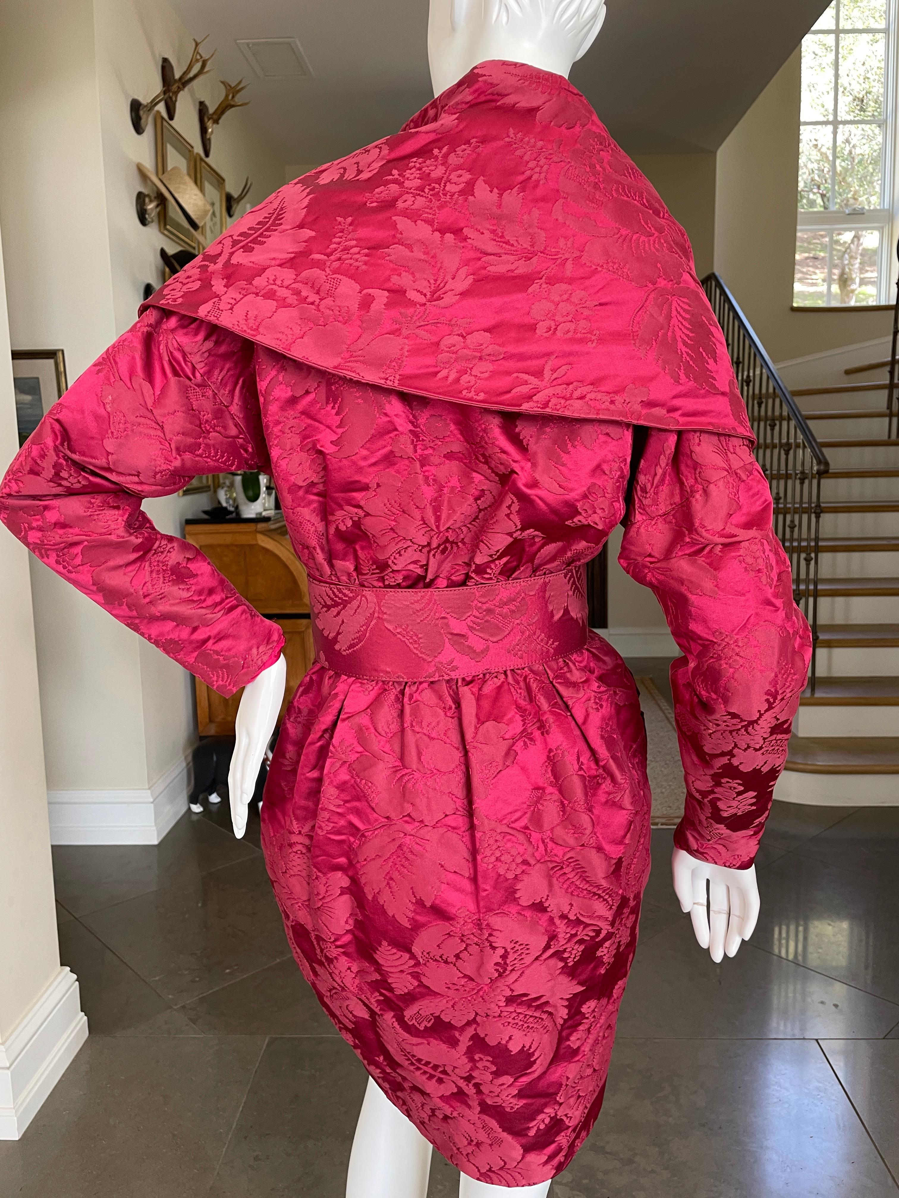 Christian Lacroix Luxe Collection Fall 1988 Vermillion Jacquard Belted Dress  In Excellent Condition In Cloverdale, CA