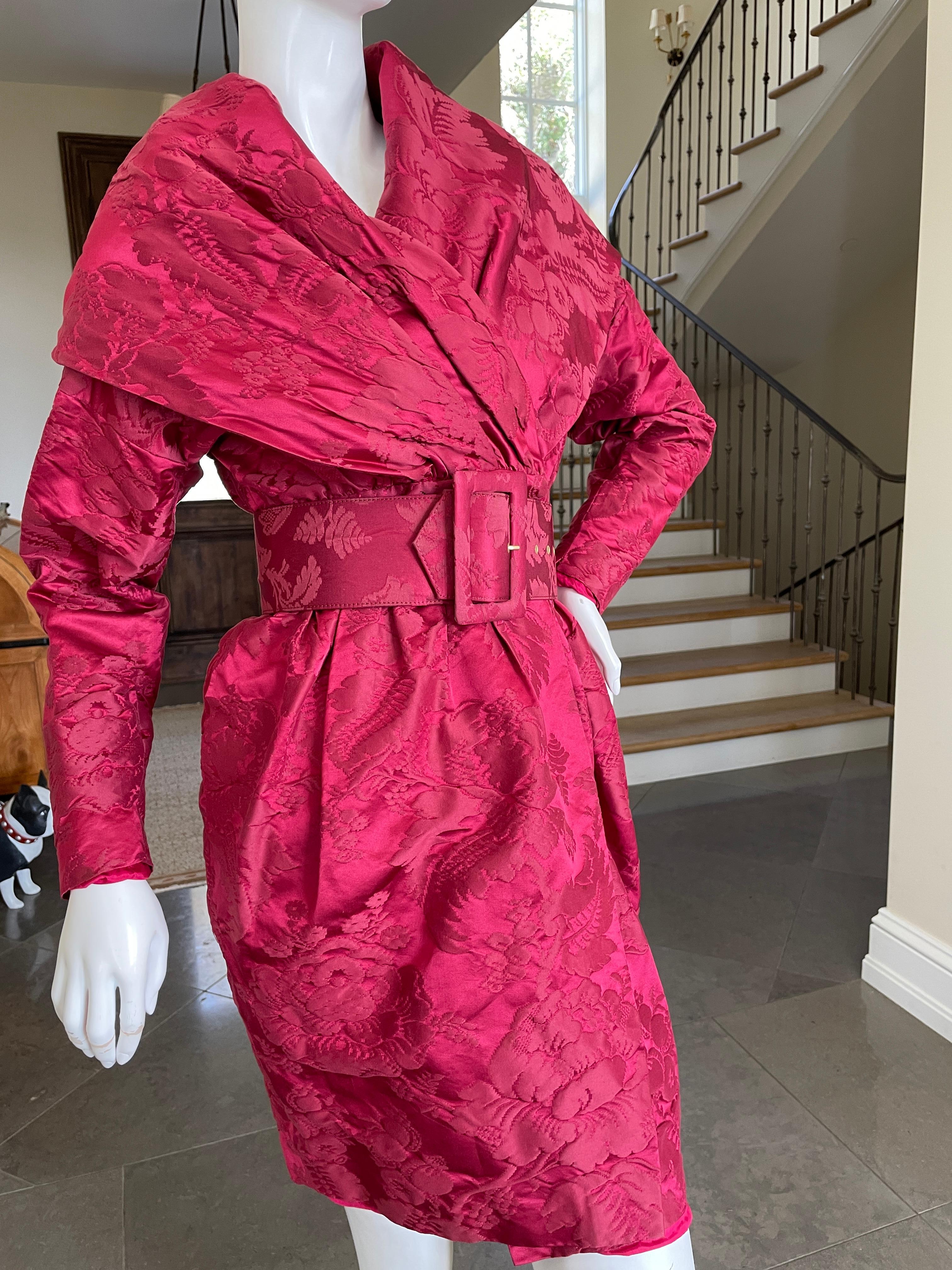 Christian Lacroix Luxe Collection Fall 1988 Vermillion Jacquard Belted Dress  1