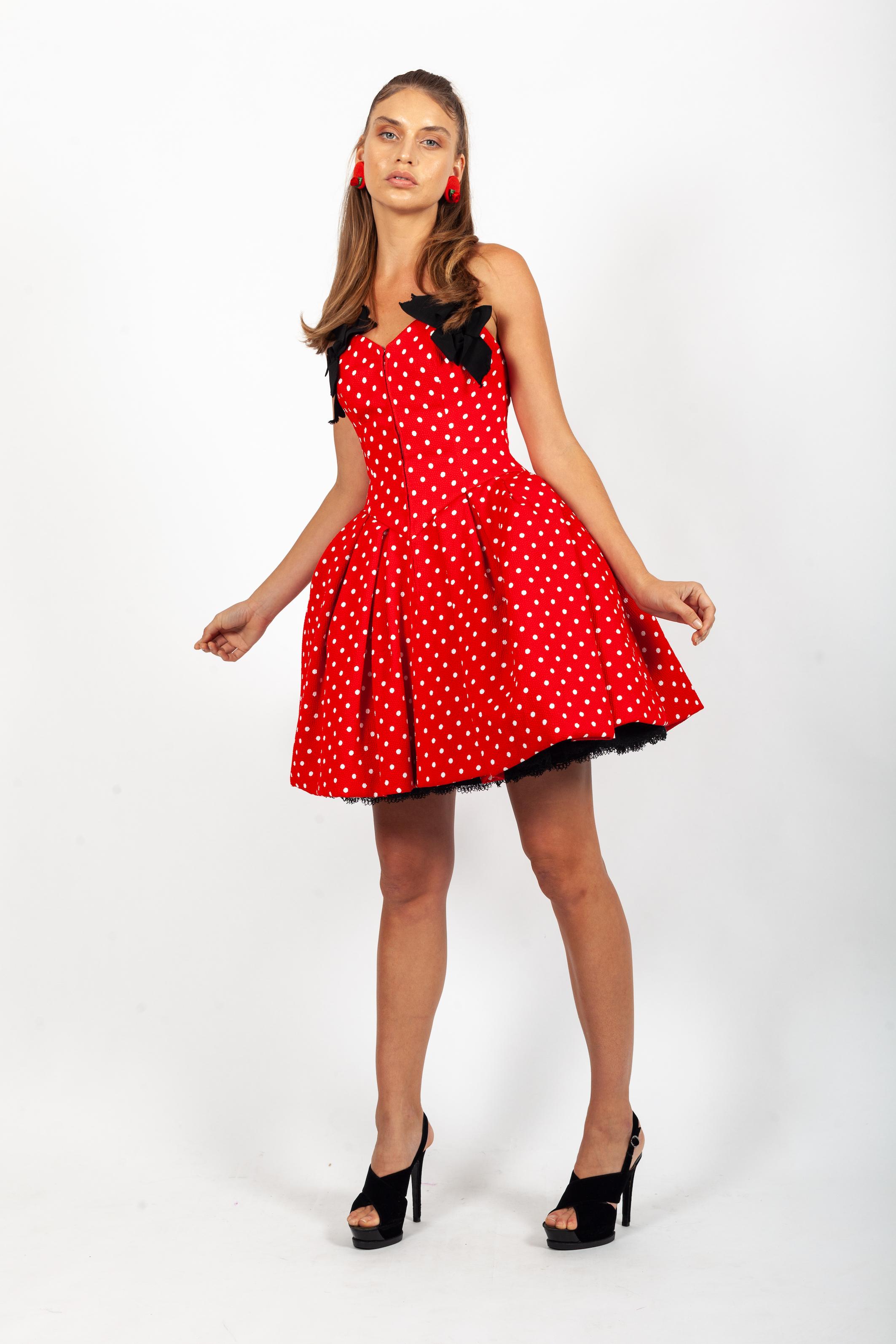 Christian Lacroix Luxe S/S 1988 Runway - Robe petticoat à poignets à pois en vente 1