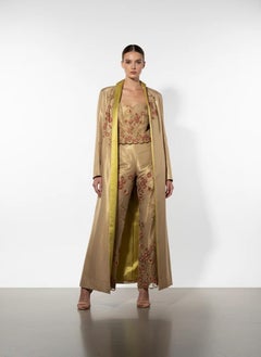 CHRISTIAN LACROIX Mariée Ensemble Gold Mesh Floral Overlay Bustier Pants Draper