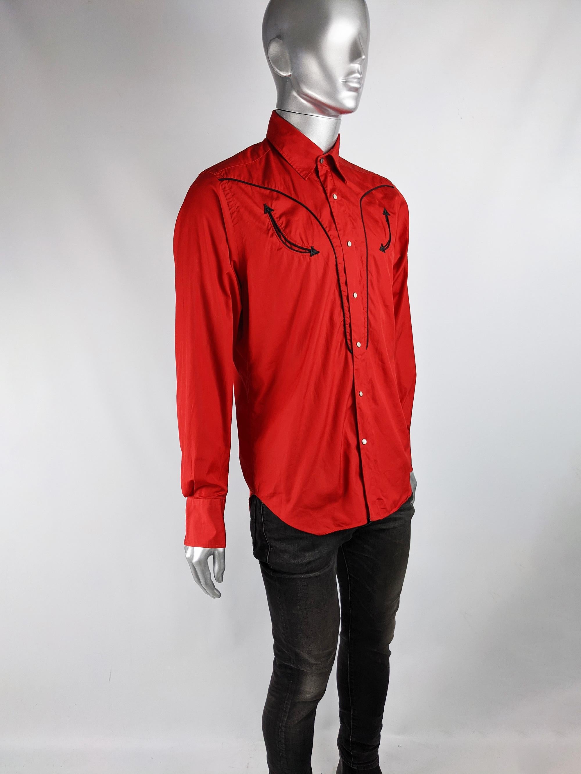 Christian Lacroix Mens Red Western Vintage Shirt In Excellent Condition For Sale In Doncaster, South Yorkshire