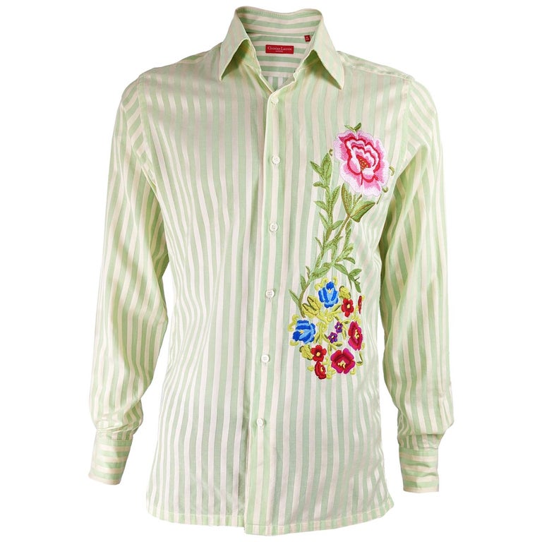 Christian Lacroix Mens Vintage Floral Embroidered Shirt For Sale at 1stDibs
