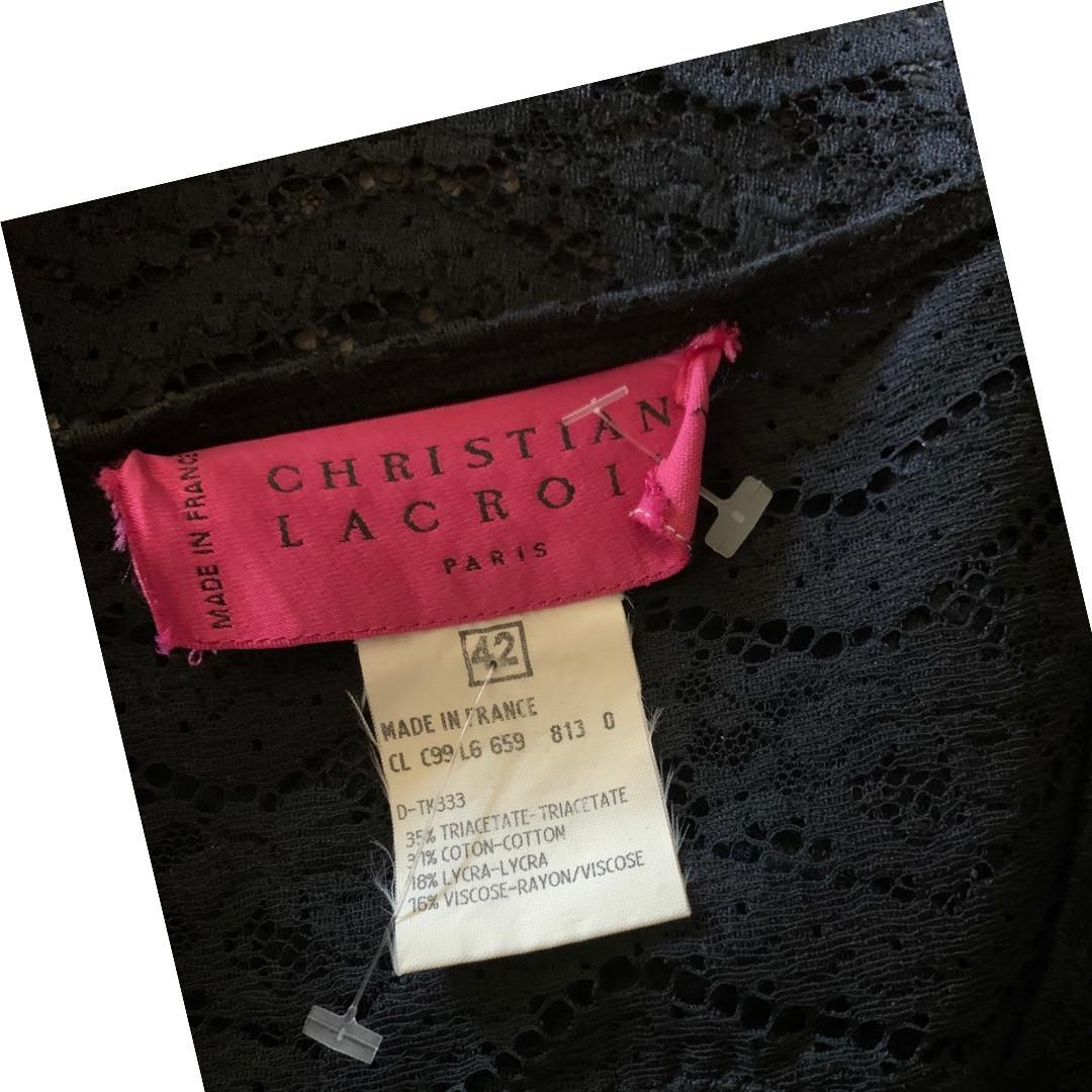 Women's Christian Lacroix Paris Mixed Lace Knit Blouse with Scallop Bottom Size 10 For Sale