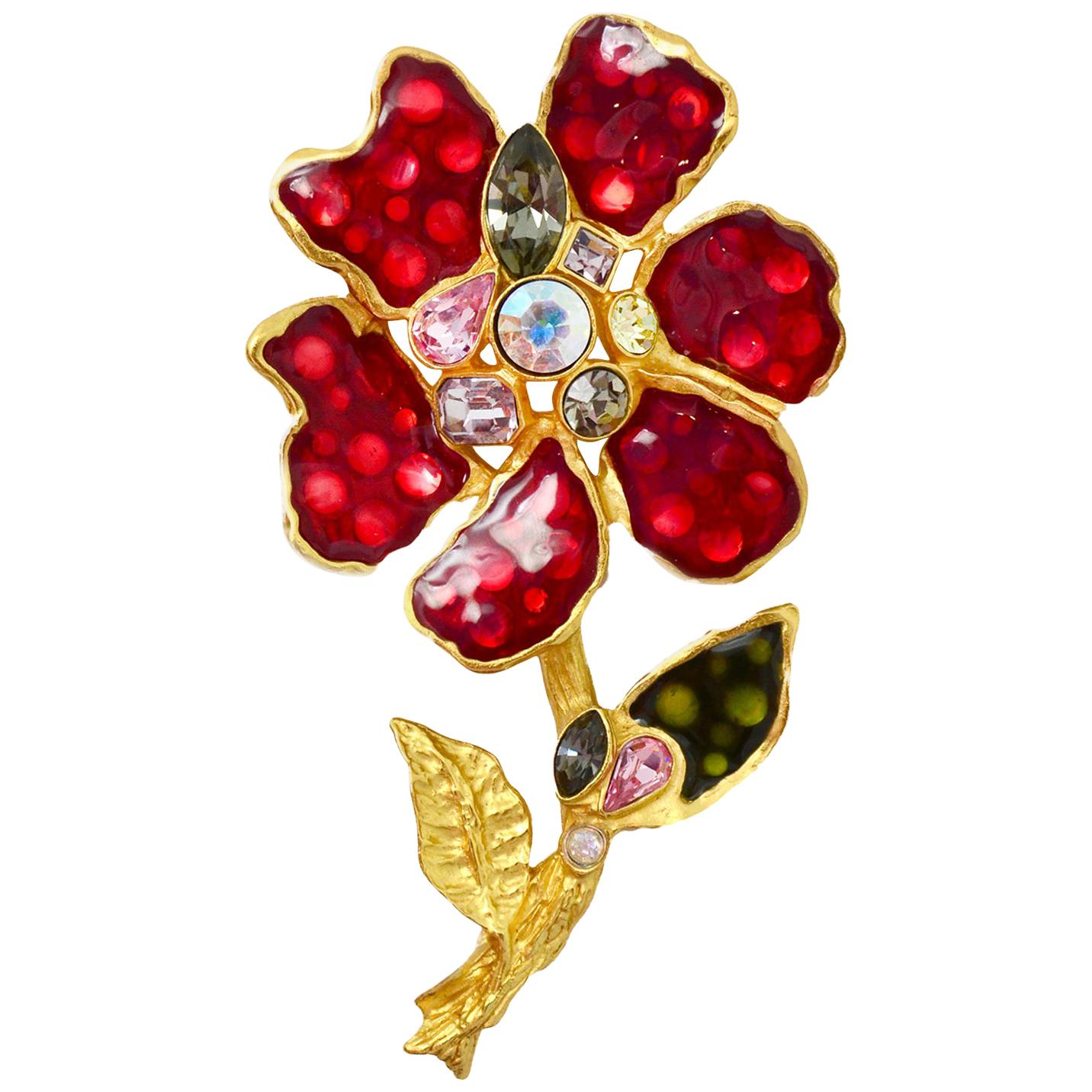 Christian Lacroix Multi-Color Flower W/ Crystals Brooch/Pin