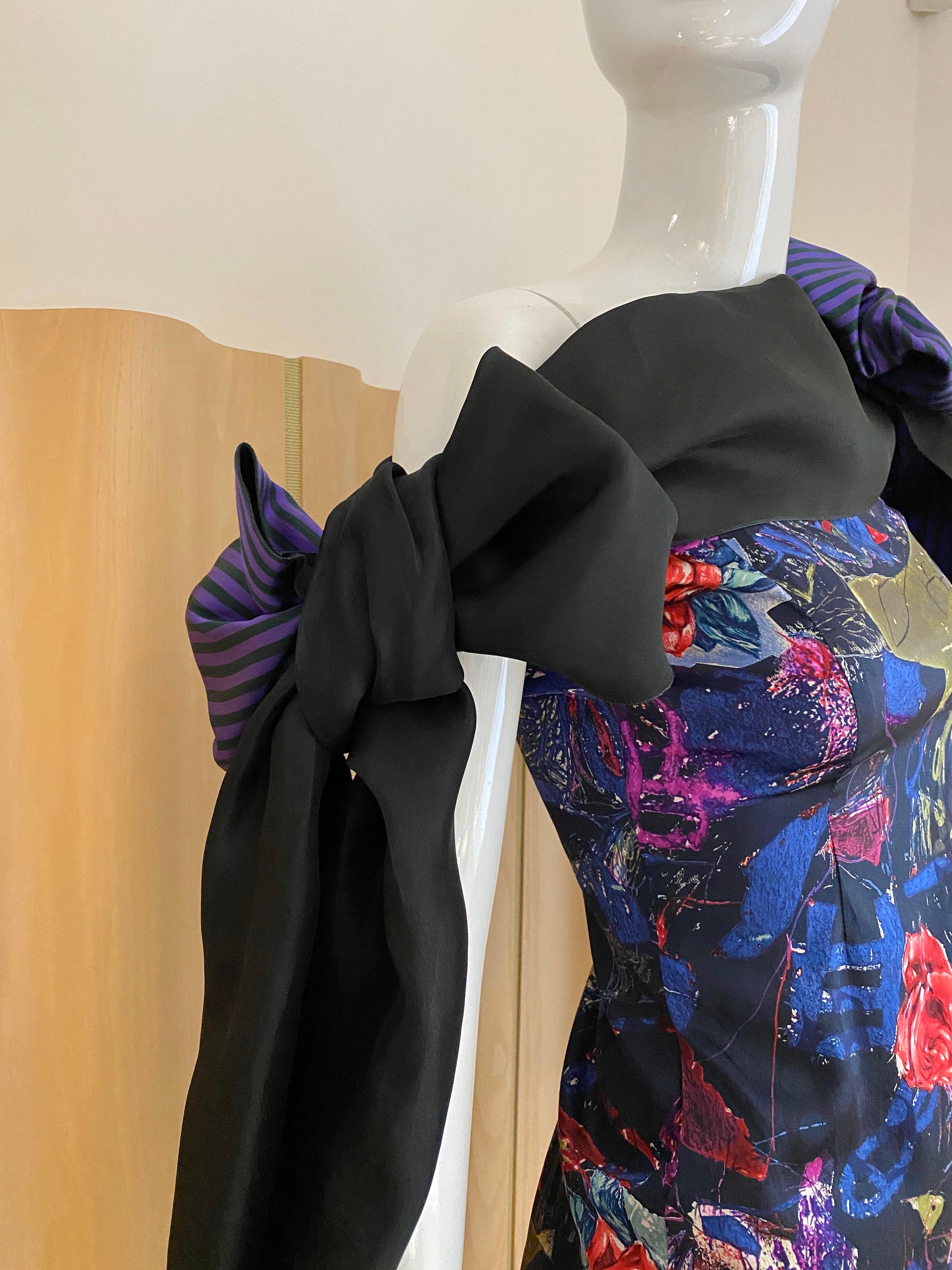 Black Christian Lacroix Multi Color Print Dress with Bows