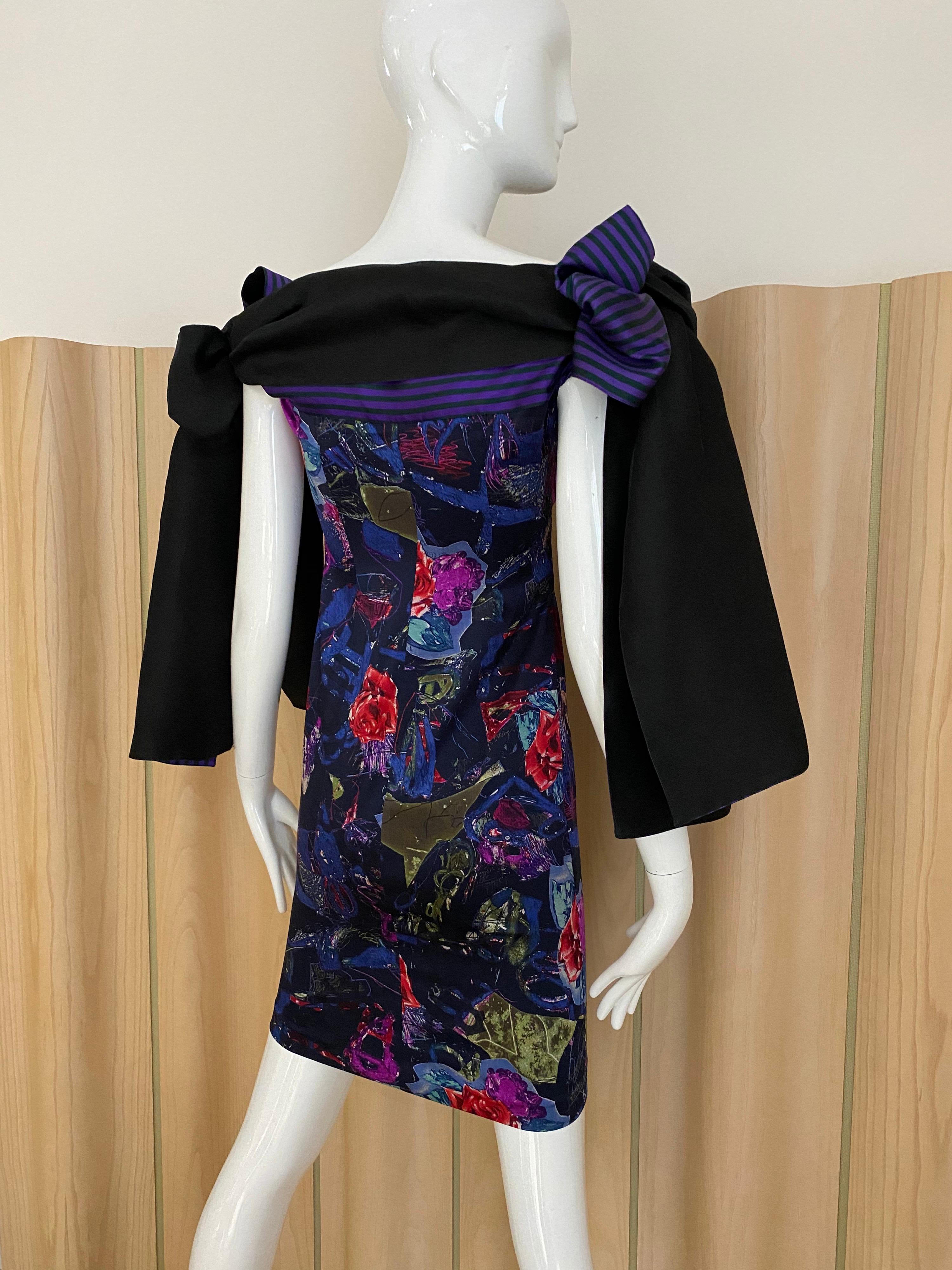 Christian Lacroix Multi Color Print Dress with Bows 1