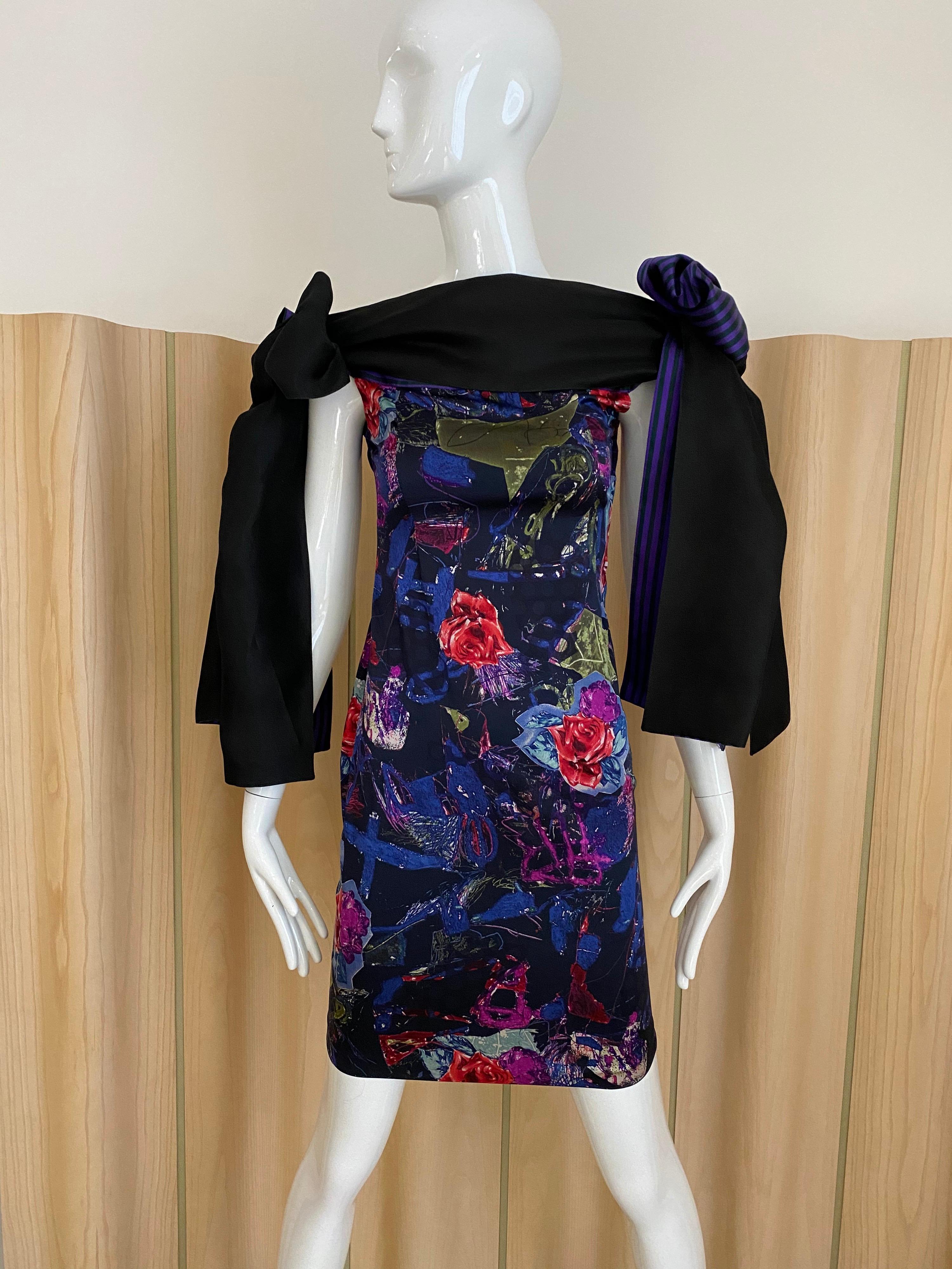 Christian Lacroix Multi Color Print Dress with Bows 3