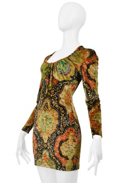 Christian Lacroix Multi Colored And Gold Painted Crushed Velvet Dress