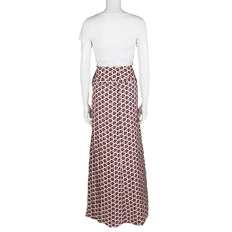 Beige Christian Lacroix Multicolor Printed Silk Ruffle Detail Maxi Skirt L