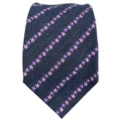 CHRISTIAN LACROIX Navy & Purple Floral Stripe Silk / Wool Tie
