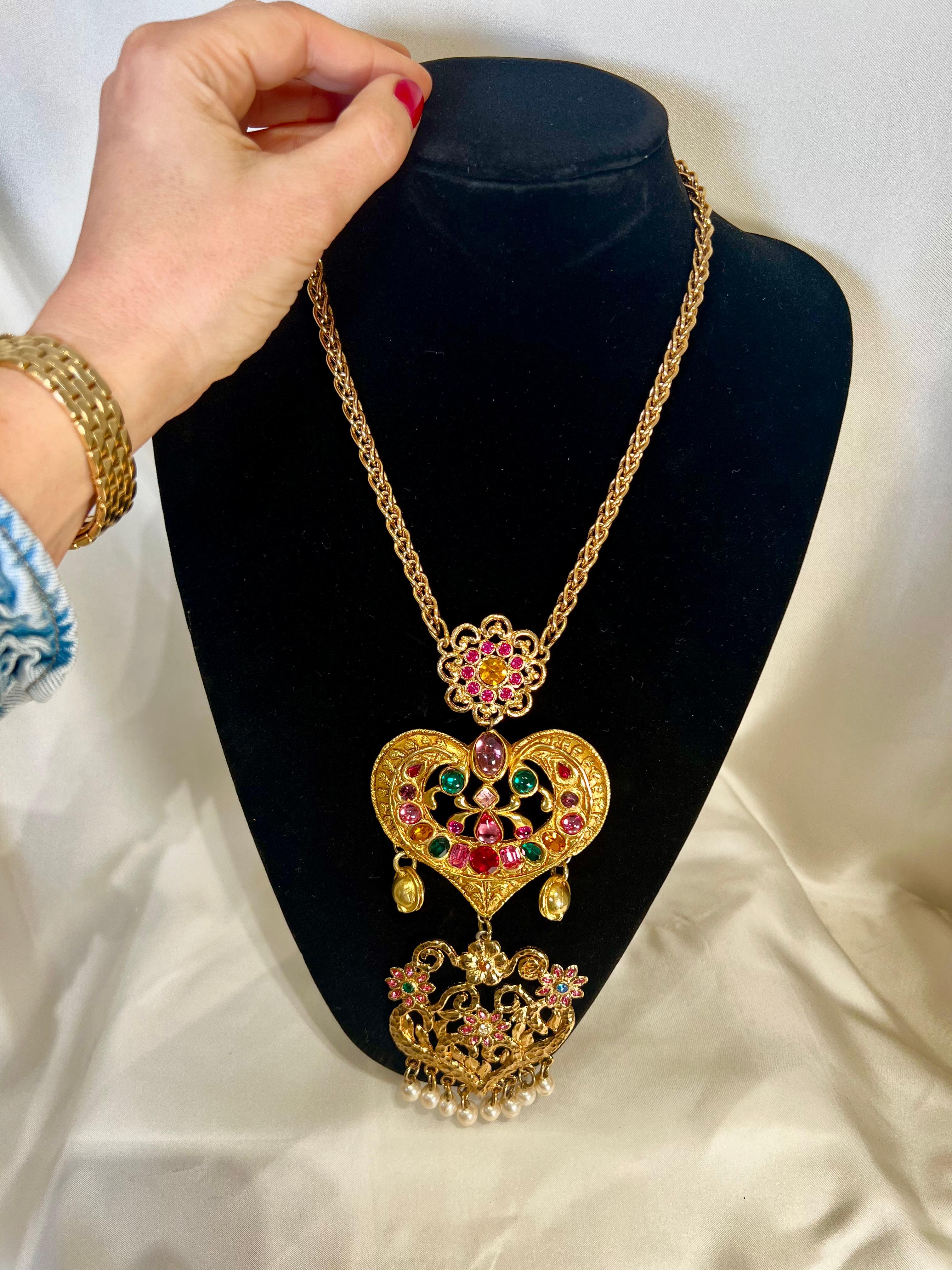 Christian Lacroix Necklace Heart Pendant  Resin Vintage France Fashion Jewelry For Sale 3
