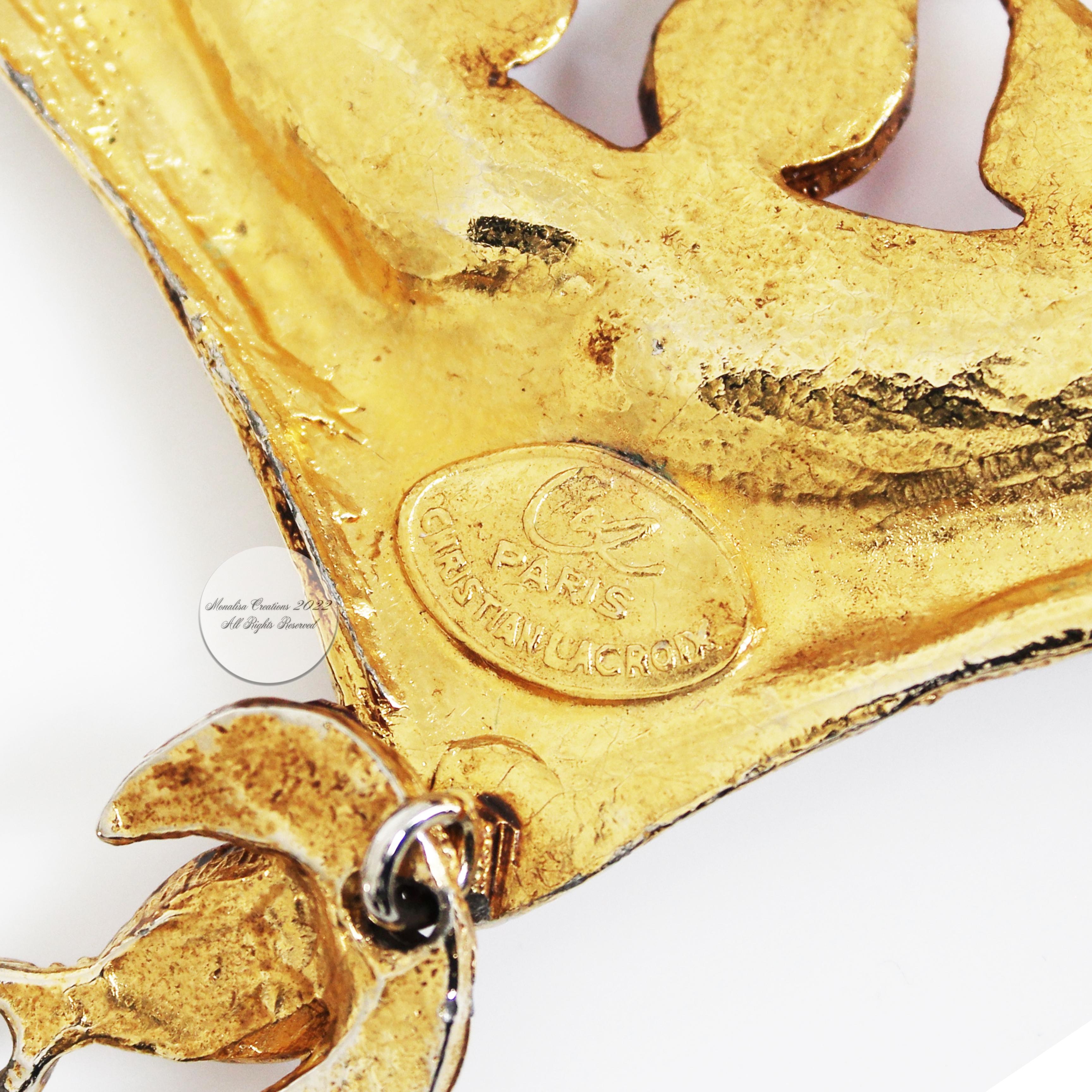 Christian Lacroix Necklace Large Statement Heart Pendant Glass Cabochons Rare For Sale 9