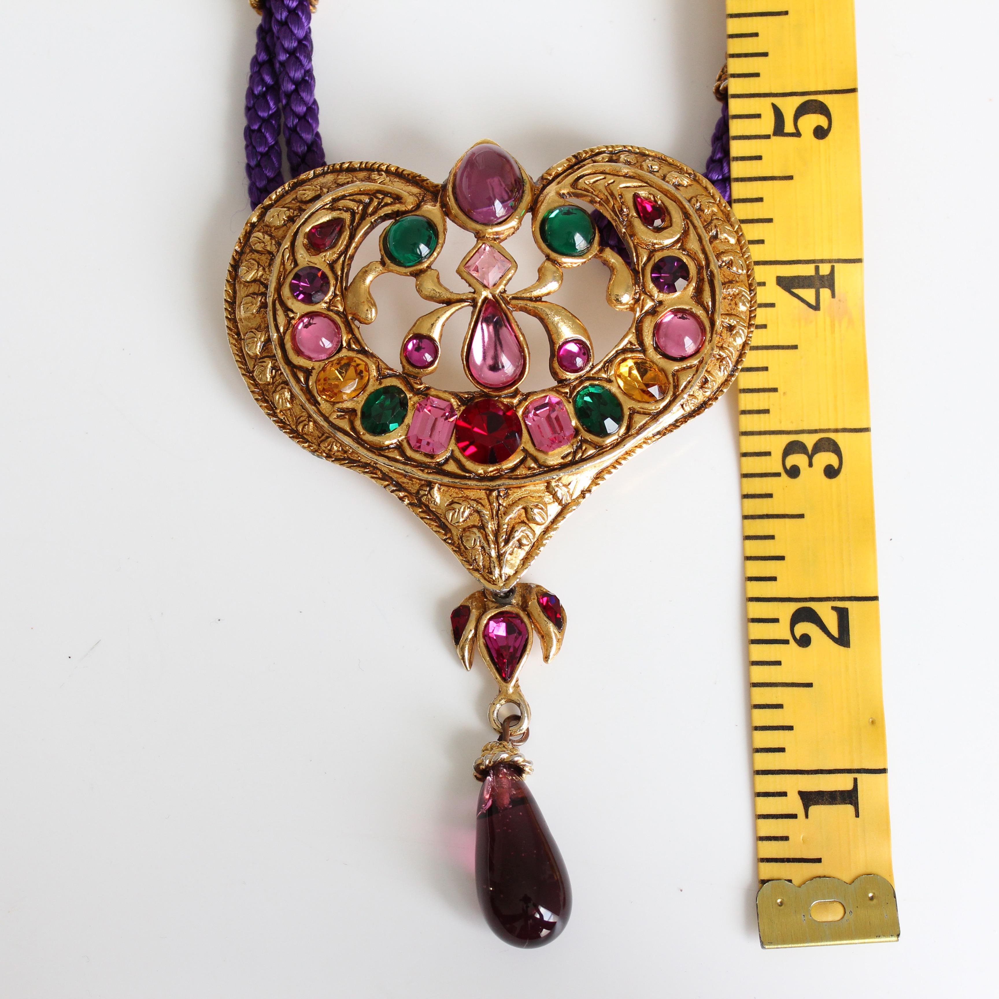 Women's Christian Lacroix Necklace Large Statement Heart Pendant Glass Cabochons Rare For Sale