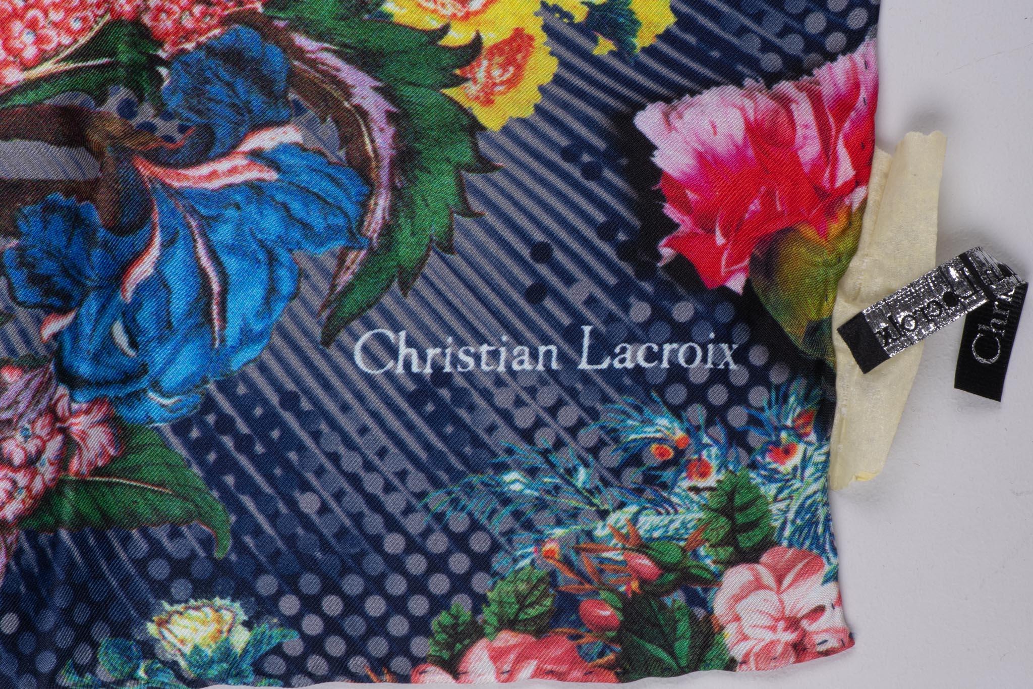 Black Christian Lacroix New Blue Silk Multicolor Scarf For Sale