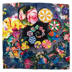 Christian Lacroix New Blue Silk Multicolor Scarf