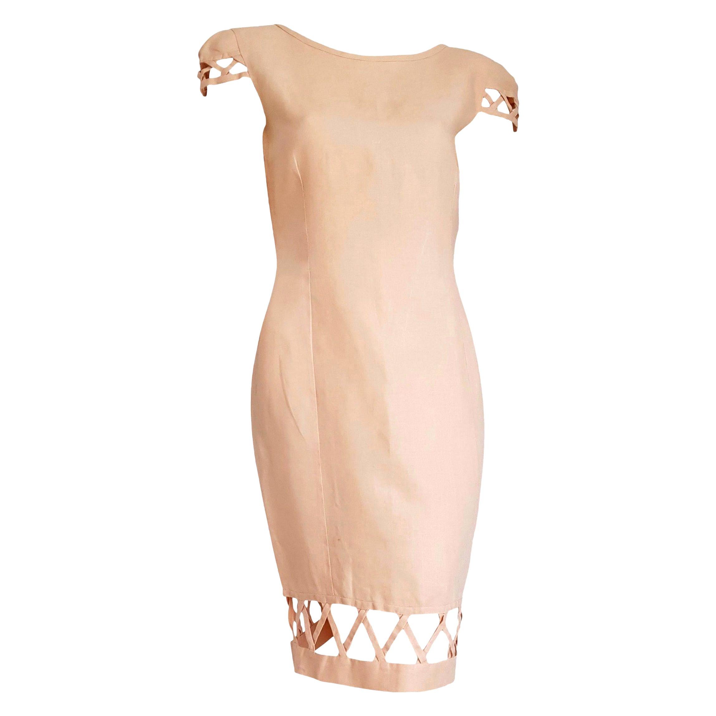 Christian LACROIX "New" Haute Couture Light Salmon Irish Linen Dress - Unworn For Sale