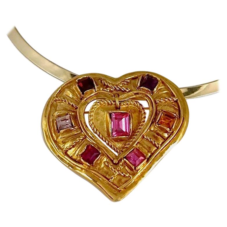 CHRISTIAN LACROIX NOEL 1992 Limited Edition Heart Brooch Pendant Necklace