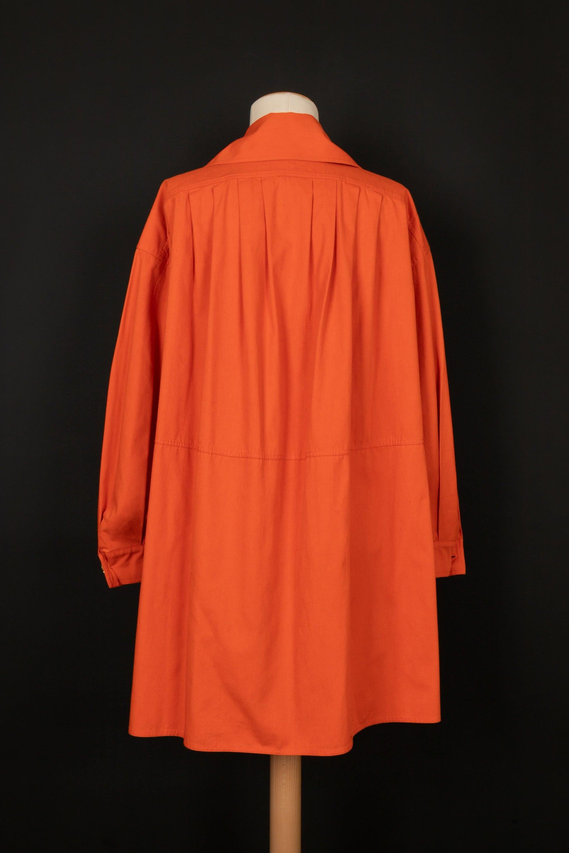 Red Christian Lacroix Orange Cotton Coat Ornamented with Golden Metal Buttons For Sale
