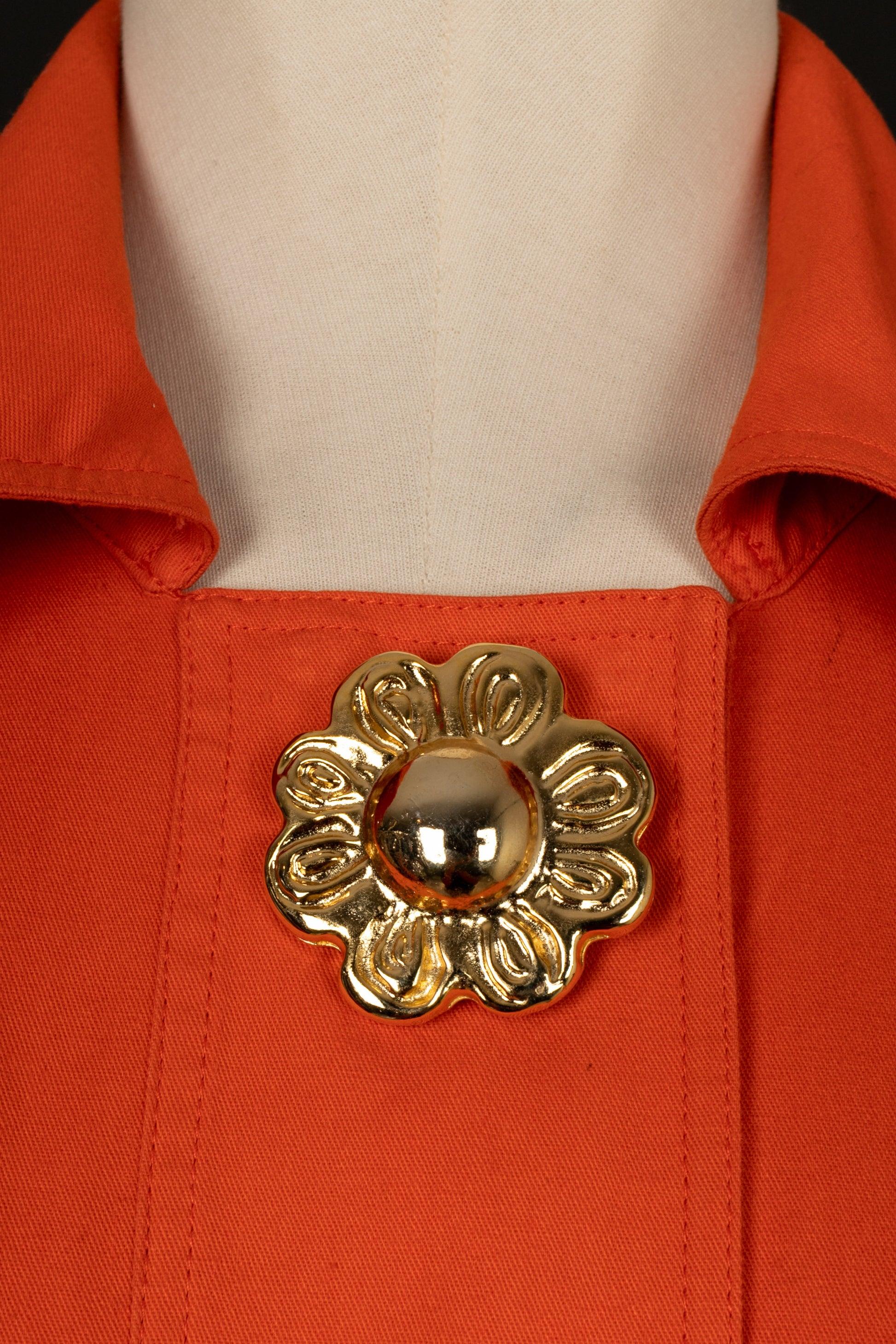Christian Lacroix Orange Cotton Coat Ornamented with Golden Metal Buttons For Sale 2