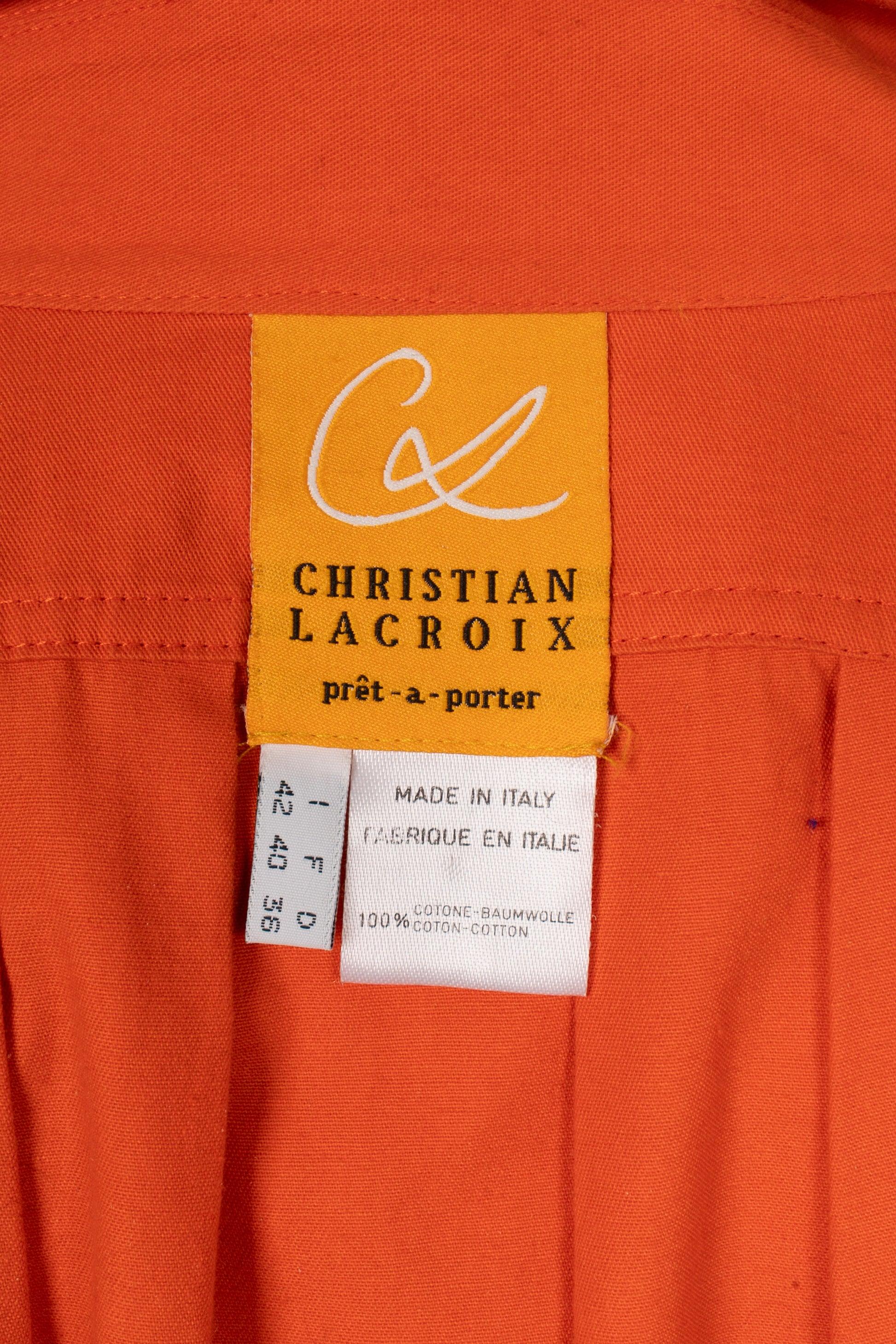 Christian Lacroix Orange Cotton Coat Ornamented with Golden Metal Buttons For Sale 4