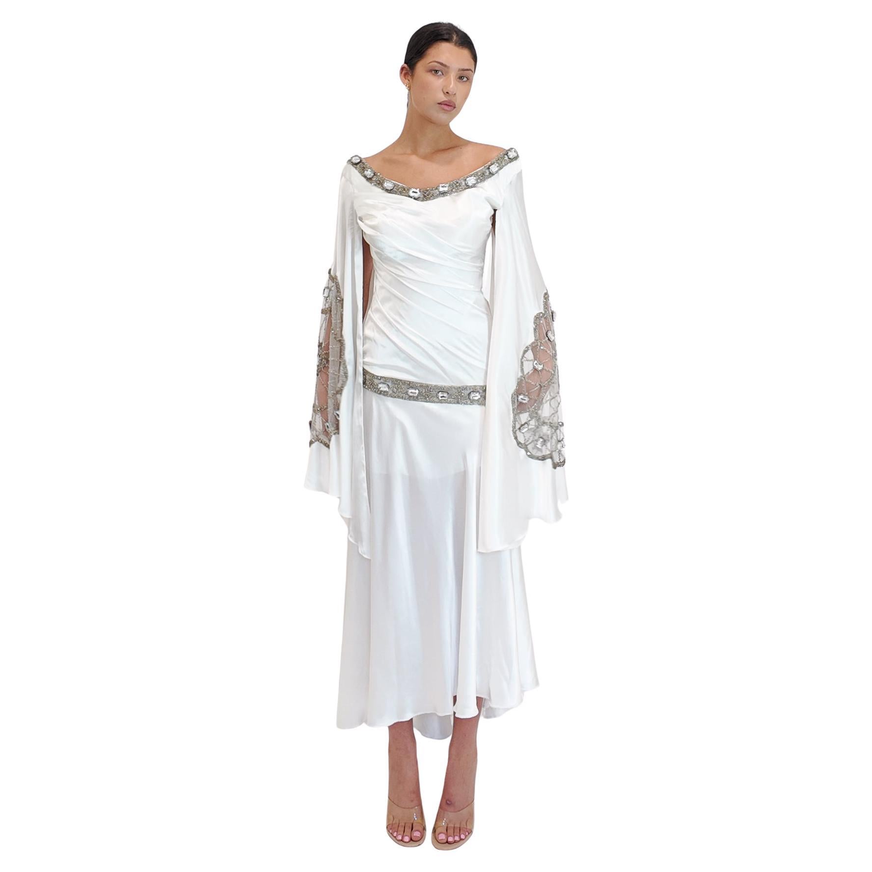 Christian Lacroix Verziertes Kleid mit Engelsärmeln aus weißem Satin im Angebot