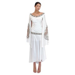 Vintage Christian Lacroix Ornamented White Satin Angel Sleeve Dress