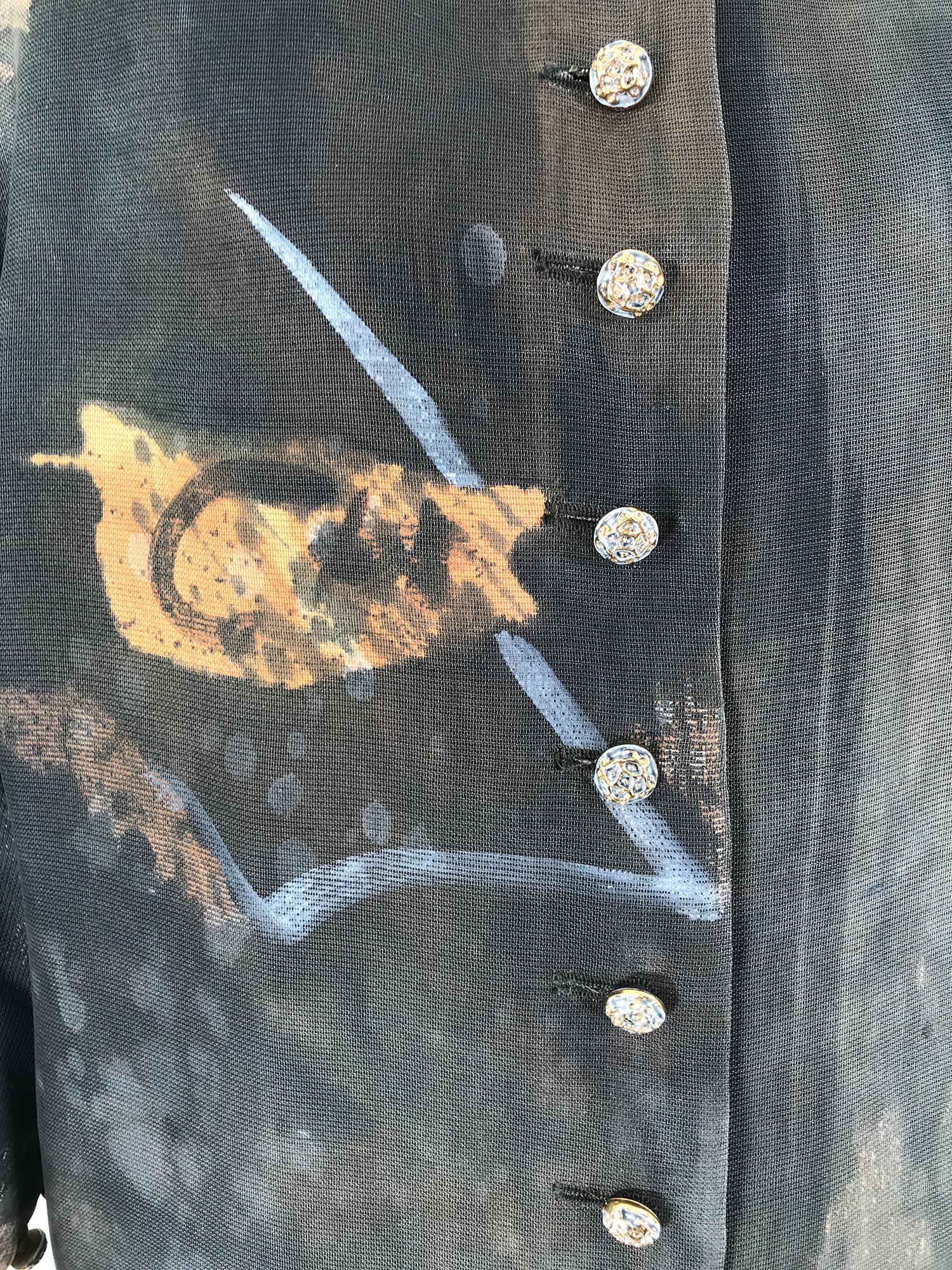 Christian Lacroix Painted Silk Button Front Bat Wing Dress 1980s 7