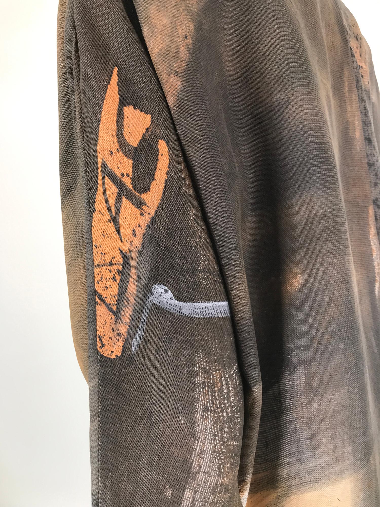Christian Lacroix Painted Silk Button Front Bat Wing Dress 1980s 8