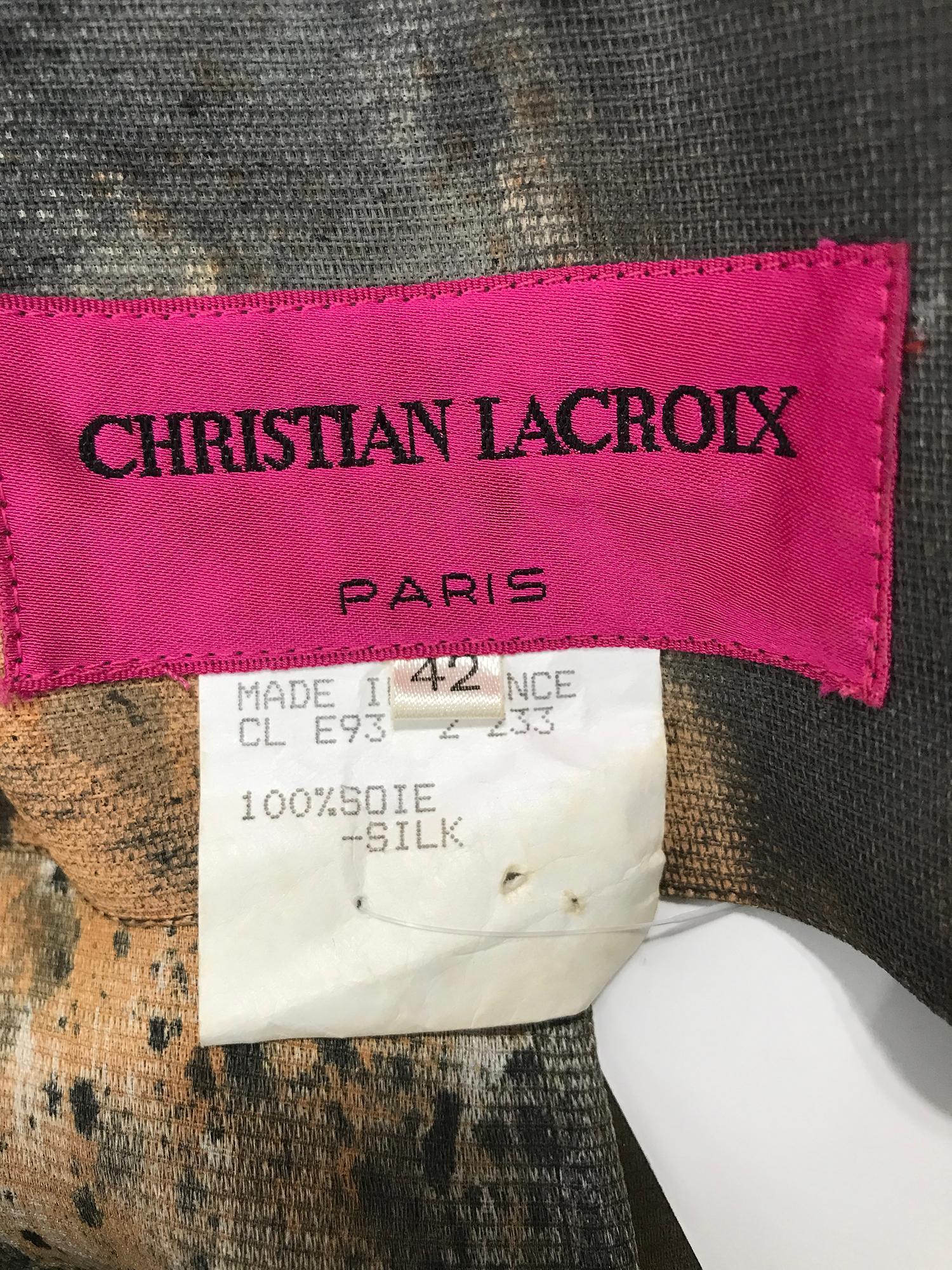 Christian Lacroix Painted Silk Button Front Bat Wing Dress 1980s 9