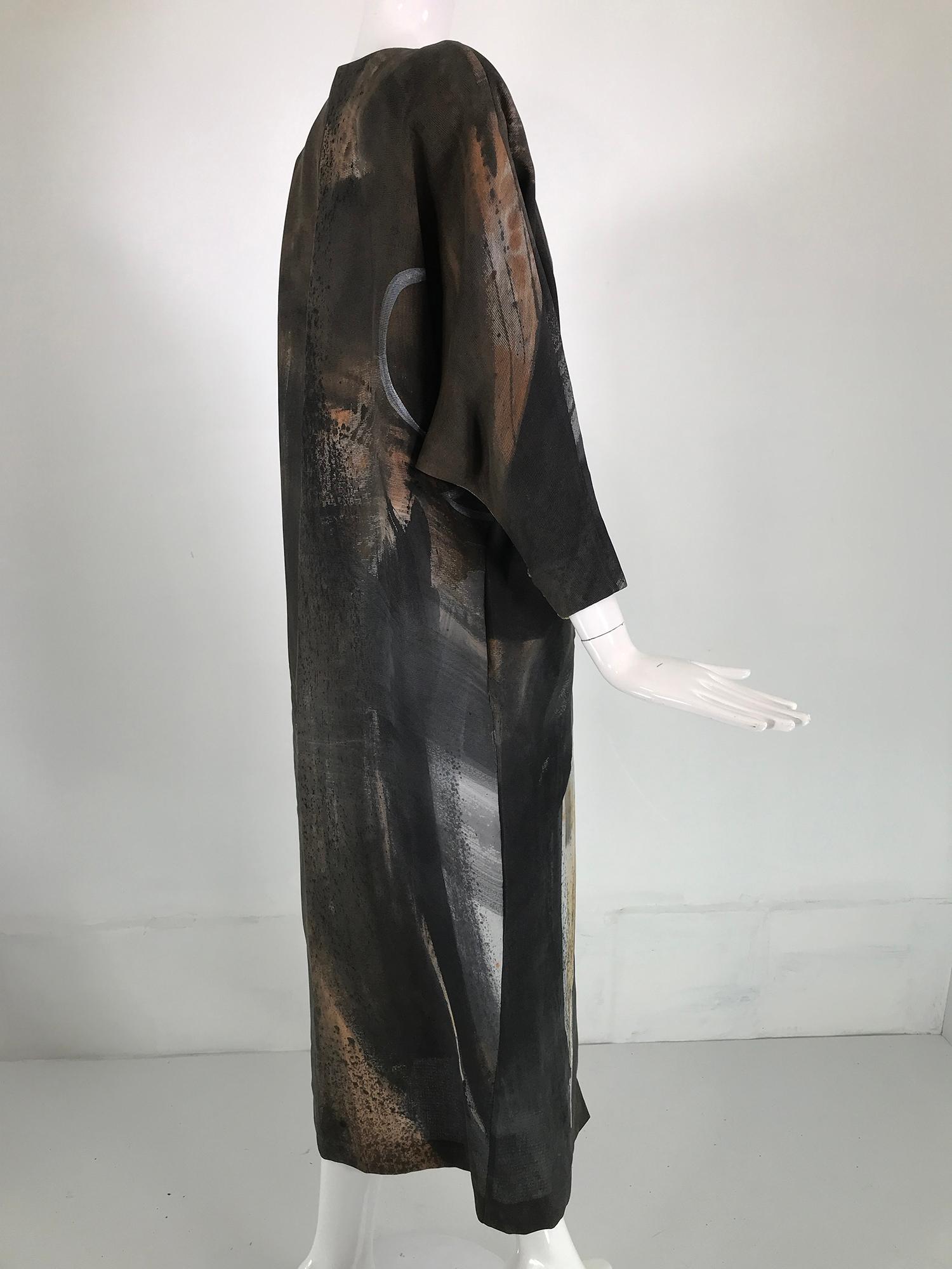 Christian Lacroix Painted Silk Button Front Bat Wing Dress 1980s 3