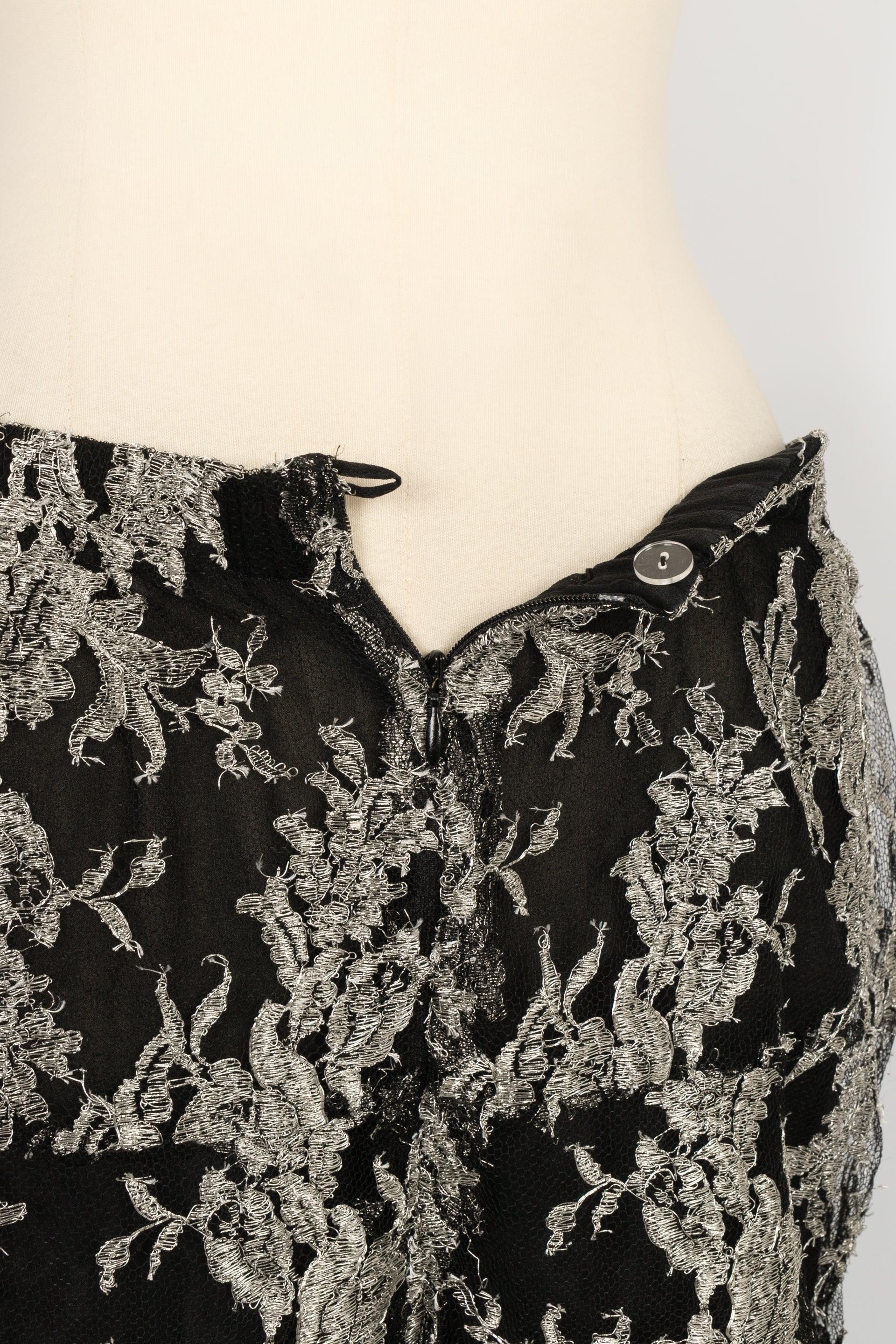Christian Lacroix Pants Embroidered with Silvery Lurex Yarns For Sale 2