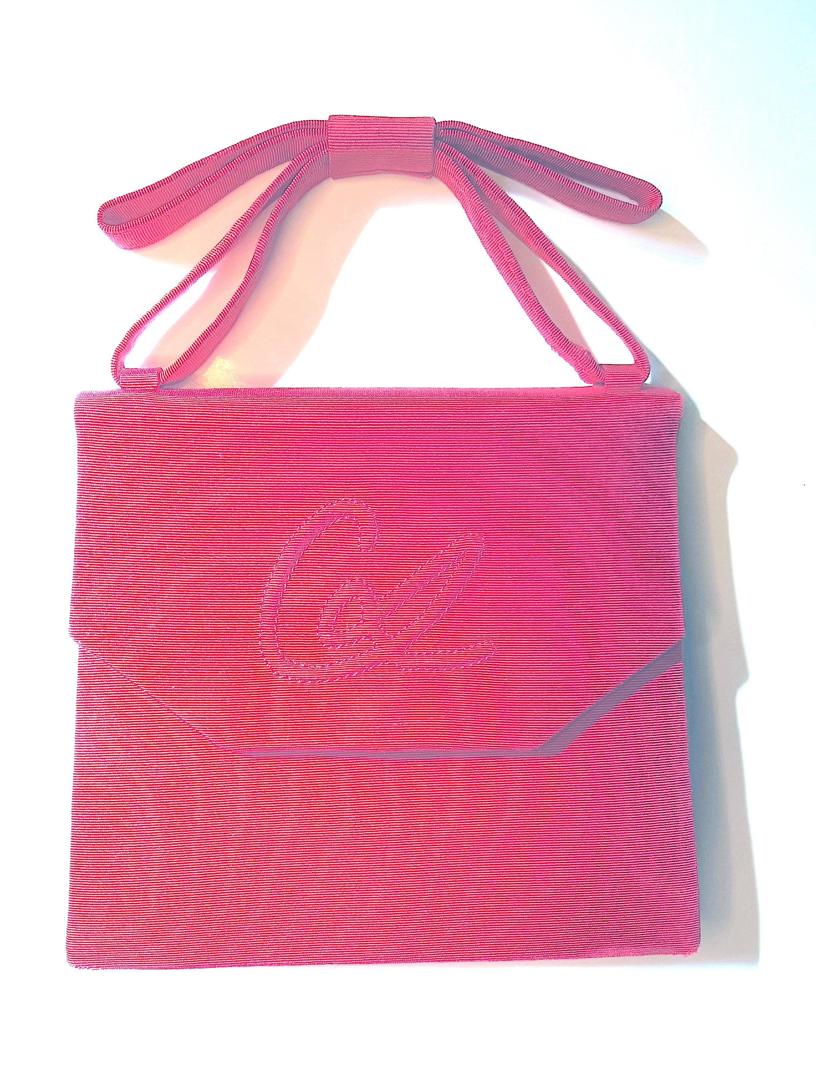 Artisan Couture ChristianLacroixParis CL Embroidery DoubleBowHandle PinkSilk Evening Bag For Sale